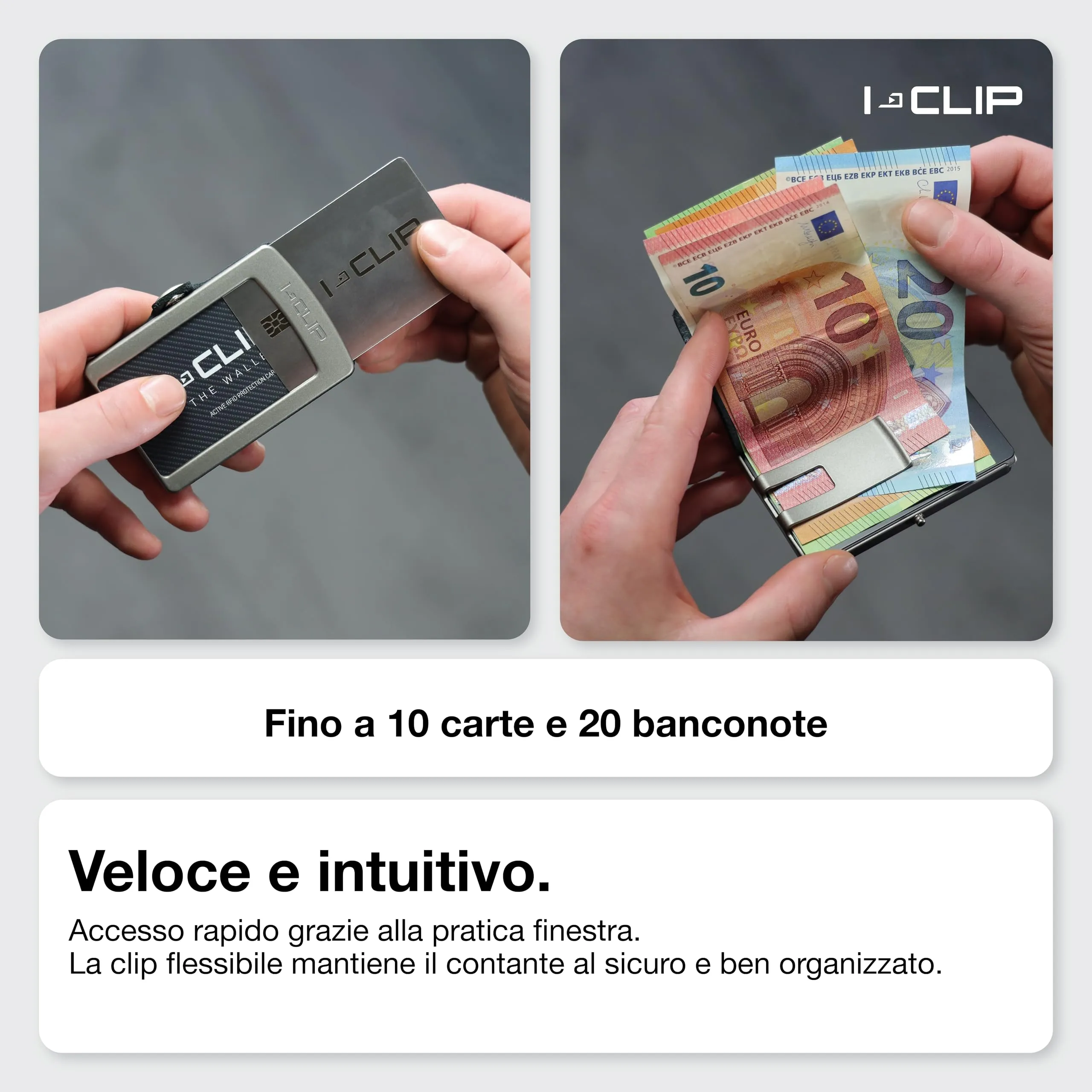 I-CLIP Original Portafoglio Uomo Slim in Pelle con Portamonete e Clip per Banconote, Mini Wallet fino a 12 Carte - immagine 5
