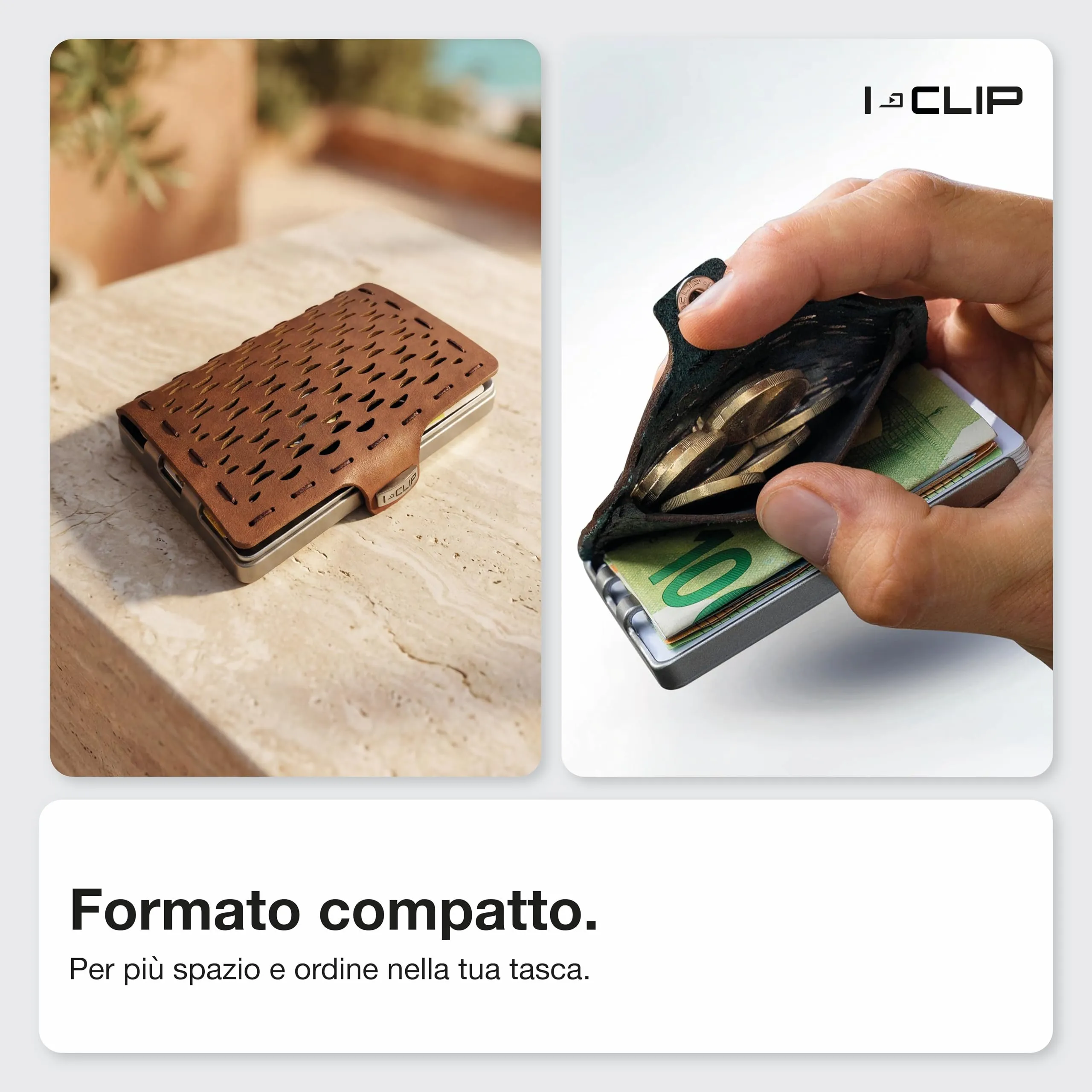 I-CLIP Portafoglio Uomo Slim in Pelle con Portamonete e Clip per Banconote, Mini Wallet fino a 12 Carte - immagine 3