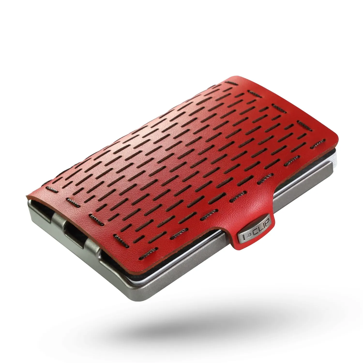 I-CLIP Original Portafoglio Donna Slim con Portamonete, Mini Wallet fino a 12 Carte, Pelle Rosso, Telaio Argento - immagine 1