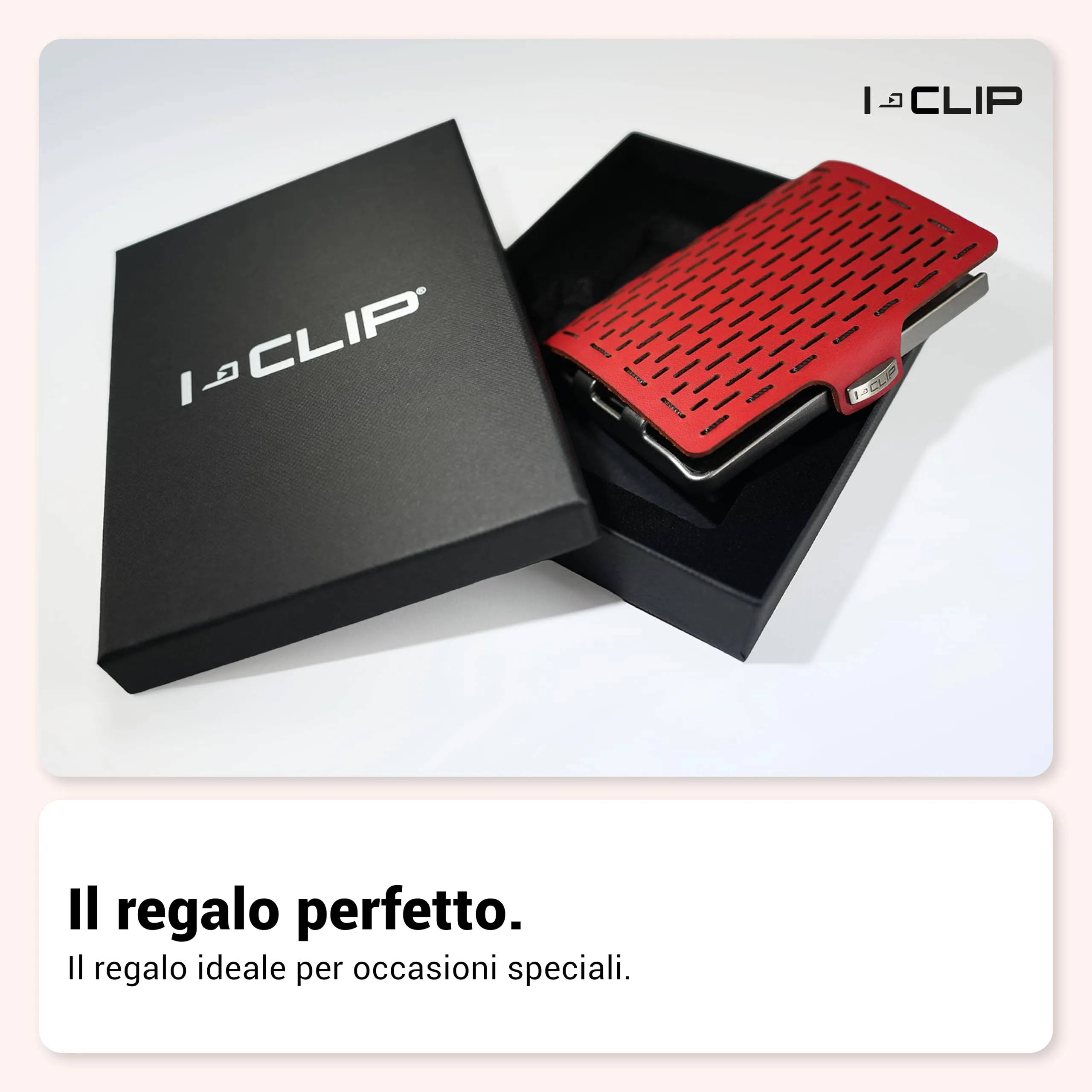 I-CLIP Original Portafoglio Donna Slim con Portamonete, Mini Wallet fino a 12 Carte, Pelle Rosso, Telaio Argento - immagine 7