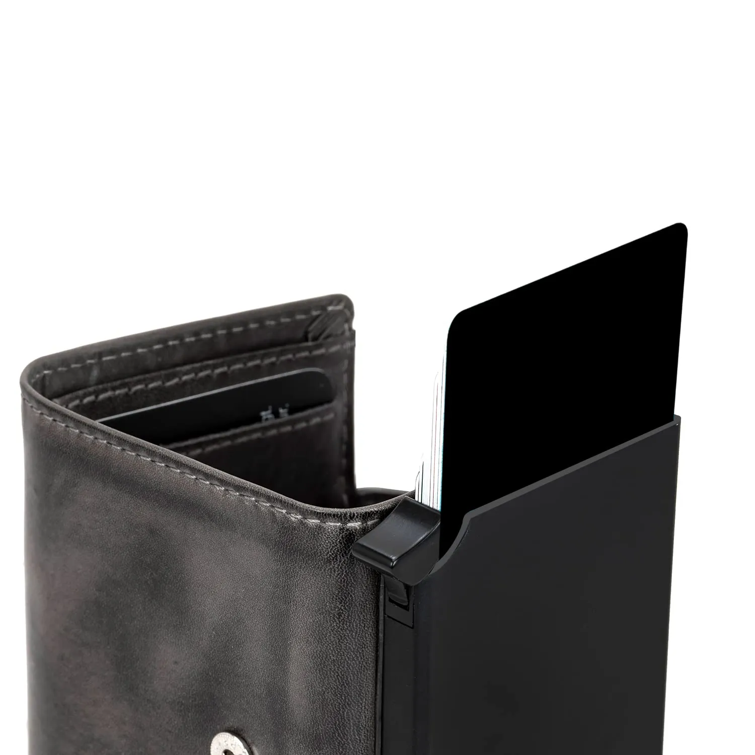 Fa.Volmer Porta carte pop-up in vera pelle VO24/31, protezione RFID, 6 x 9,5 x 1,5cm, Grigio - immagine 4