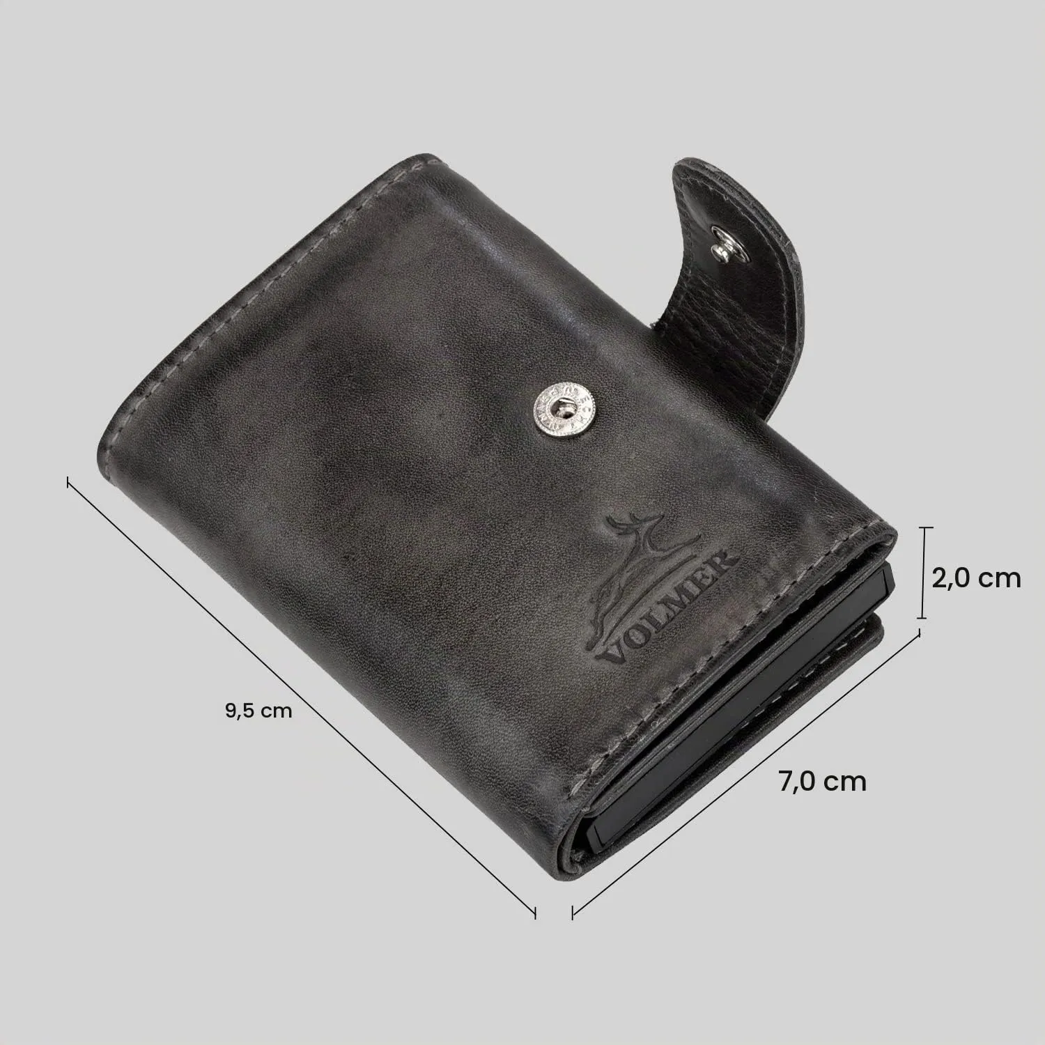 Fa.Volmer Porta carte pop-up in vera pelle VO24/31, protezione RFID, 6 x 9,5 x 1,5cm, Grigio - immagine 5