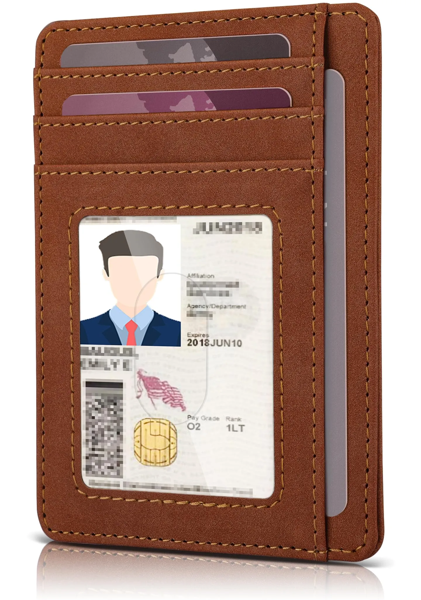 Teskyer Portafoglio Porta Carte di Credito Uomo, Protezione RFID, Design Minimalista, Marrone Rame - immagine 1