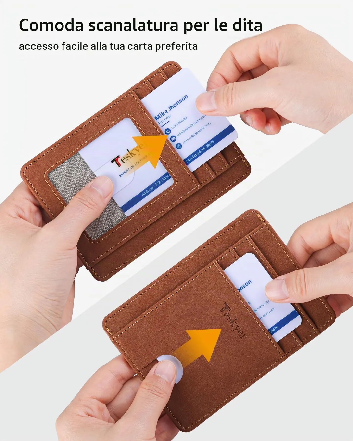 Teskyer Portafoglio Porta Carte di Credito Uomo, Protezione RFID, Design Minimalista, Marrone Rame - immagine 4