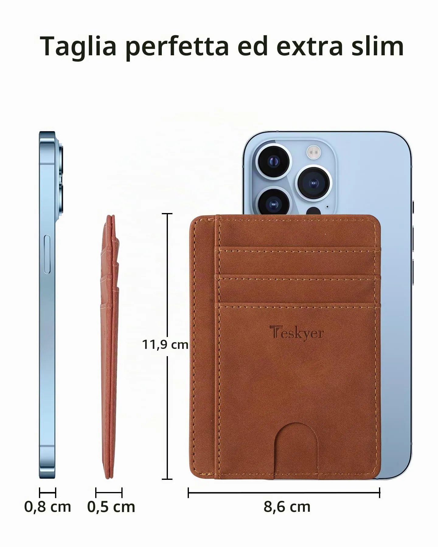 Teskyer Portafoglio Porta Carte di Credito Uomo, Protezione RFID, Design Minimalista, Marrone Rame - immagine 6