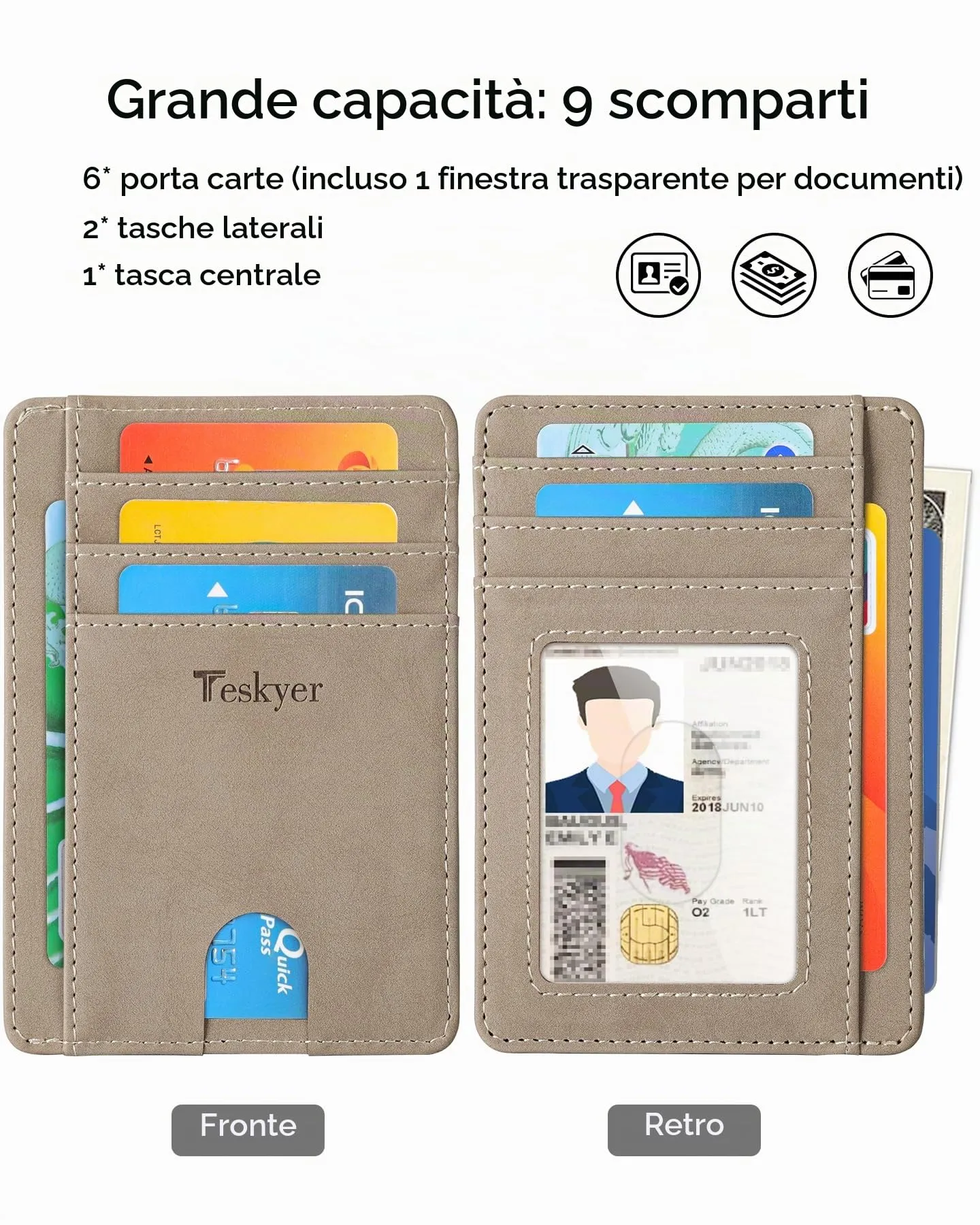 Teskyer Portafoglio Porta Carte di Credito Uomo Sottile RFID, Design Minimalista, Beige - immagine 2