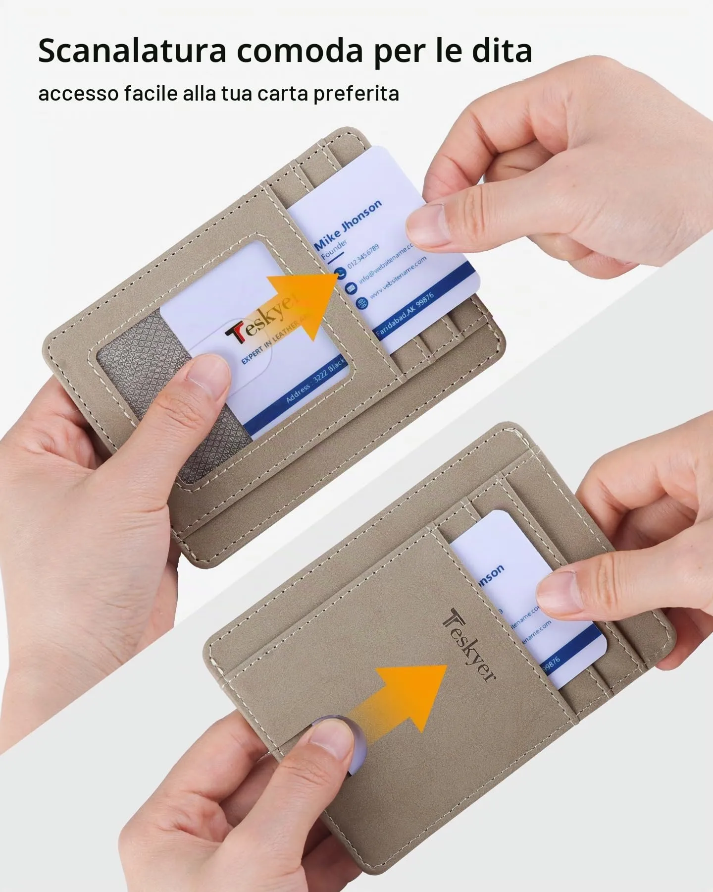 Teskyer Portafoglio Porta Carte di Credito Uomo Sottile RFID, Design Minimalista, Beige - immagine 4