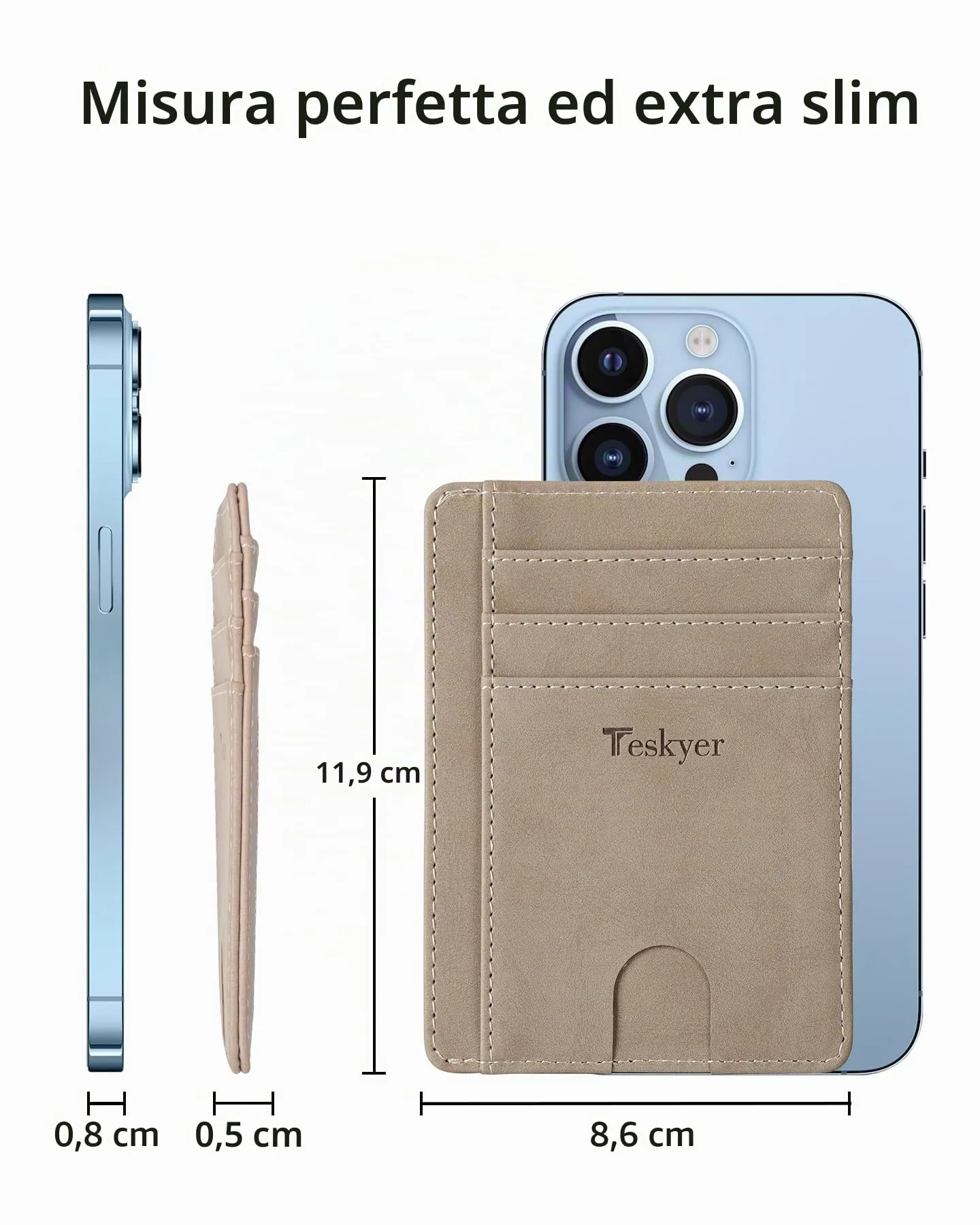 Teskyer Portafoglio Porta Carte di Credito Uomo Sottile RFID, Design Minimalista, Beige - immagine 6