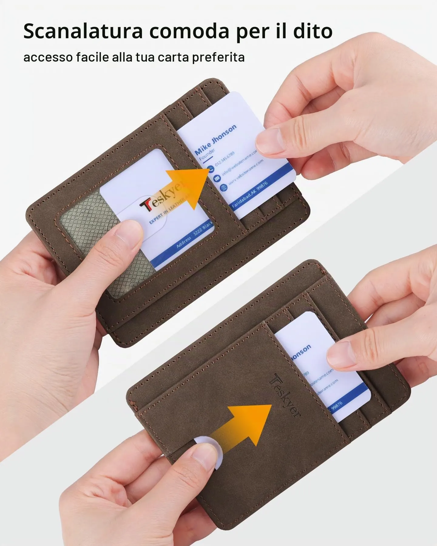 Teskyer Portafoglio Porta Carte di Credito Uomo, Protezione RFID, Design Minimalista, Marrone - immagine 4