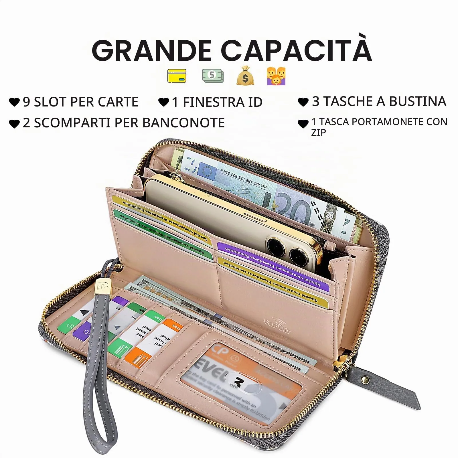 Pomelo Best Portafoglio in Pelle Donna Stampato Magnolia RFID - immagine 2