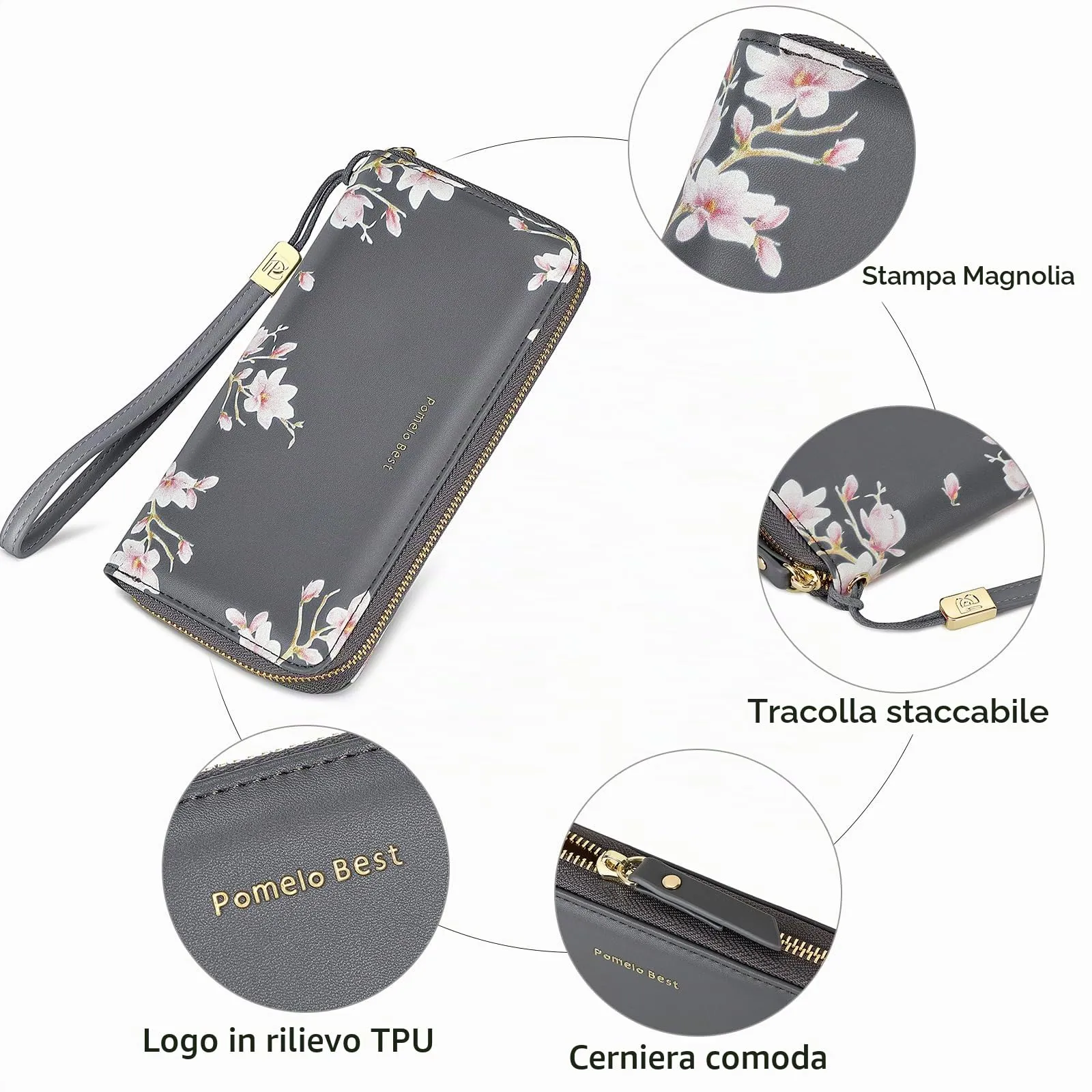 Pomelo Best Portafoglio in Pelle Donna Stampato Magnolia RFID - immagine 3