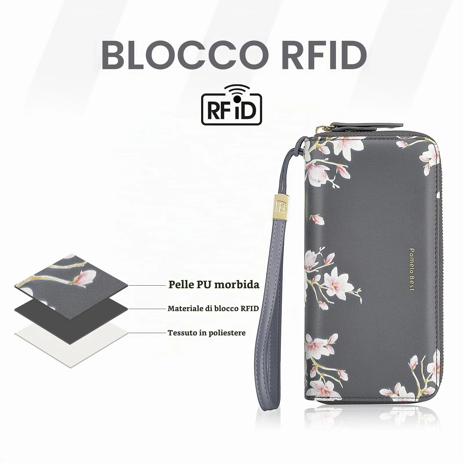 Pomelo Best Portafoglio in Pelle Donna Stampato Magnolia RFID - immagine 4