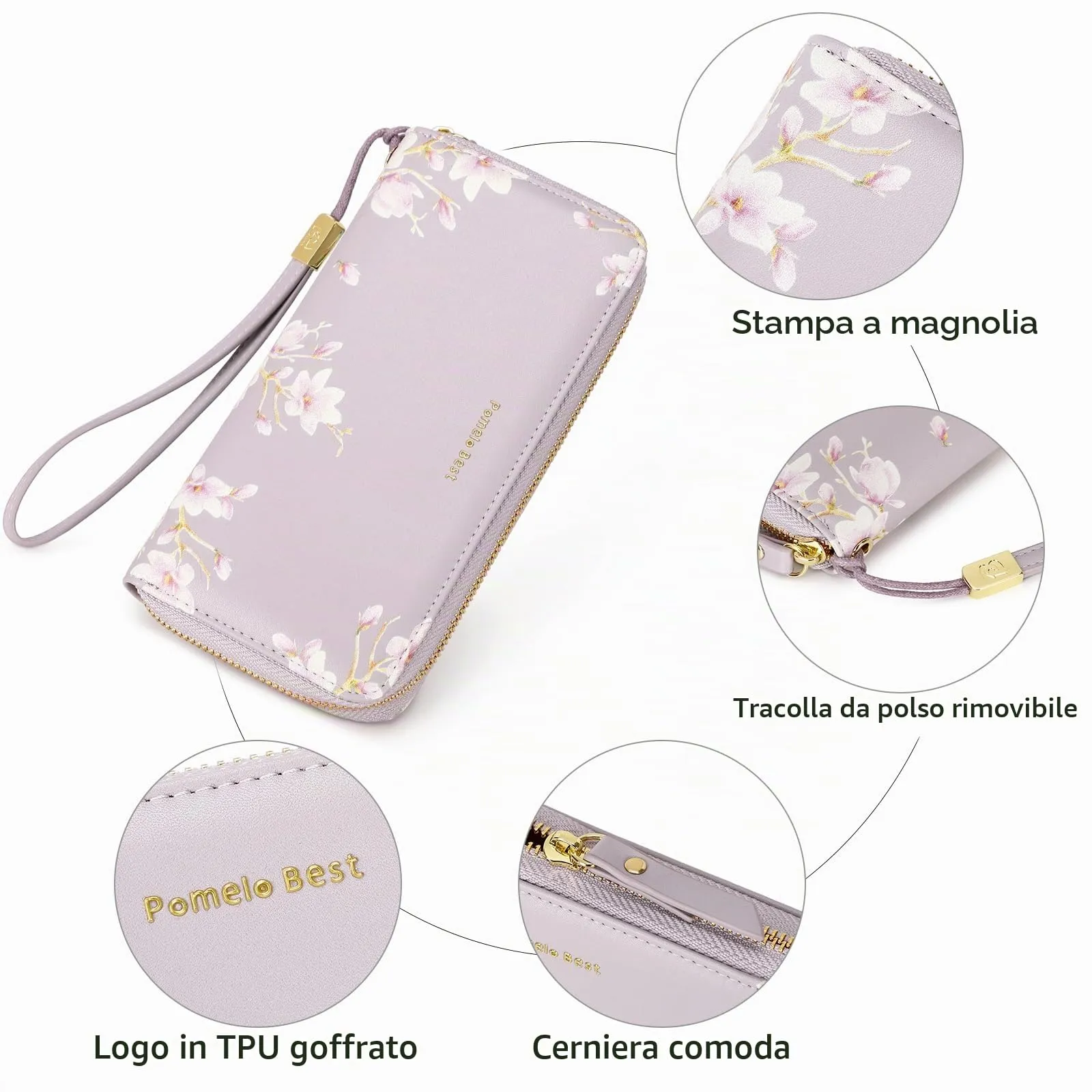 Pomelo Best Portafoglio in Pelle Donna Stampato Magnolia RFID - immagine 2