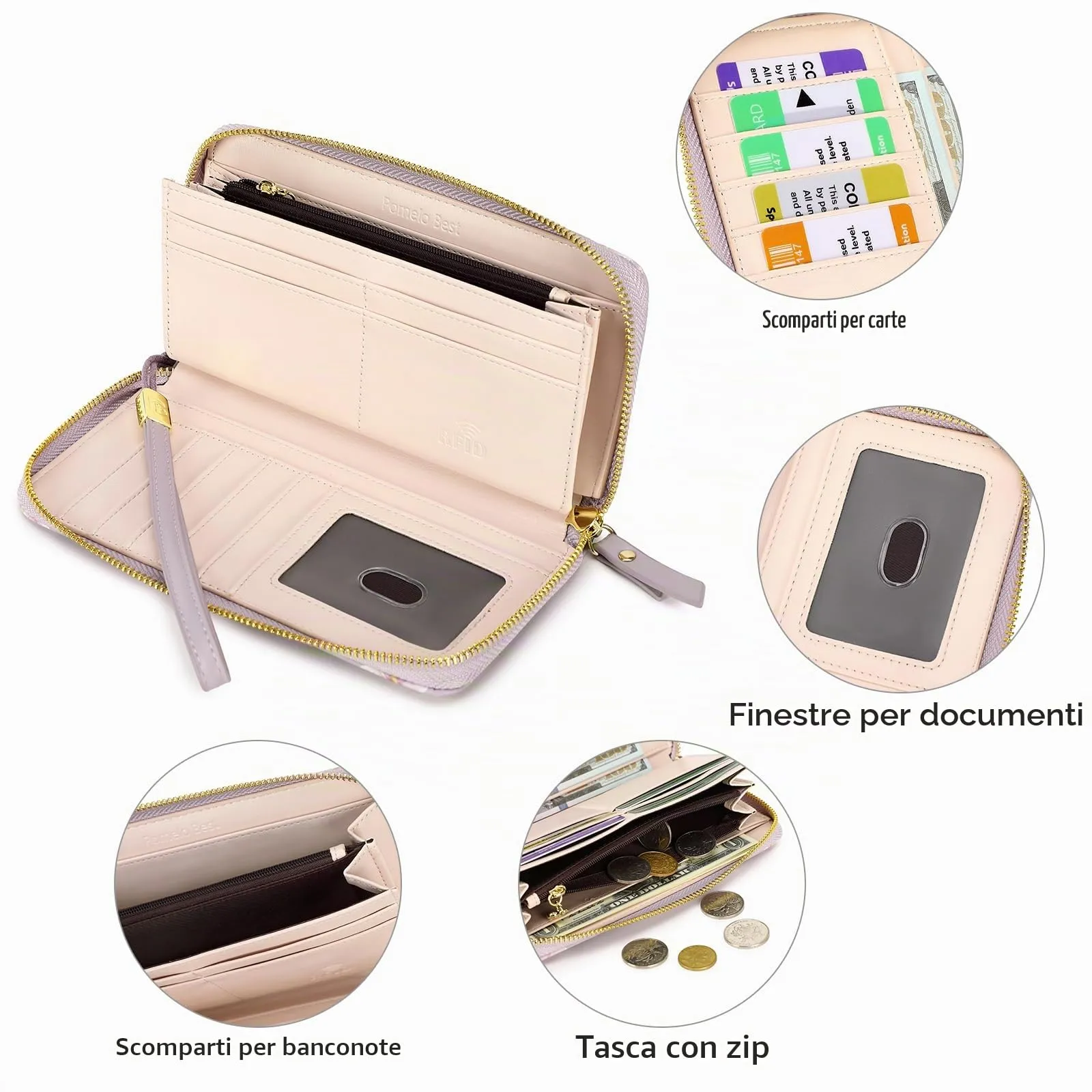 Pomelo Best Portafoglio in Pelle Donna Stampato Magnolia RFID - immagine 4