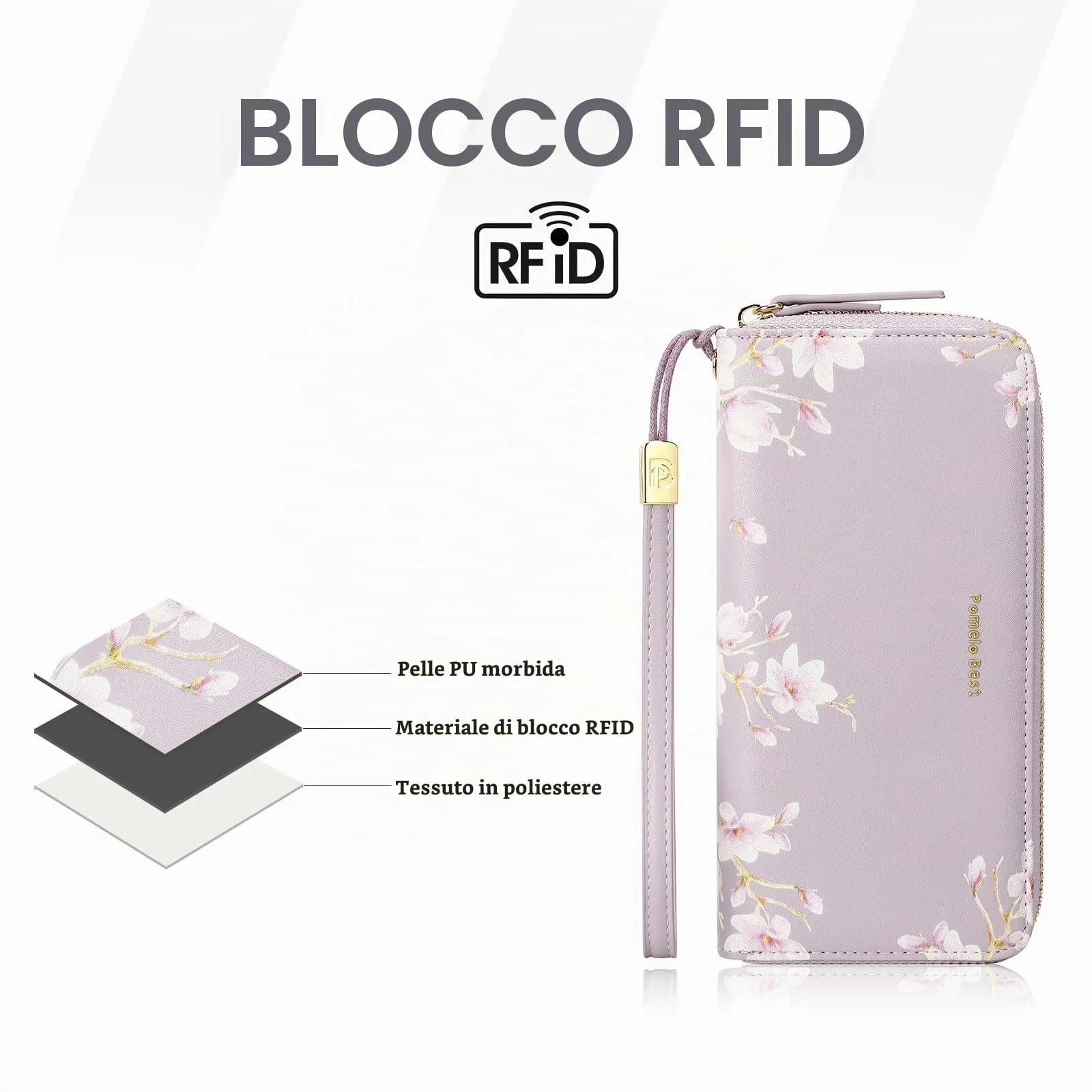 Pomelo Best Portafoglio in Pelle Donna Stampato Magnolia RFID - immagine 5