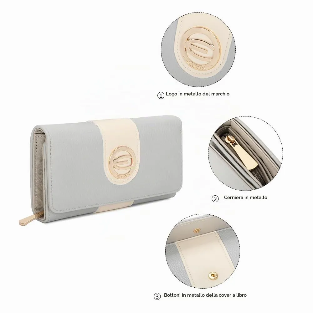 ELIOX Portafoglio Donna Grande in Pelle PU Grigio - immagine 5