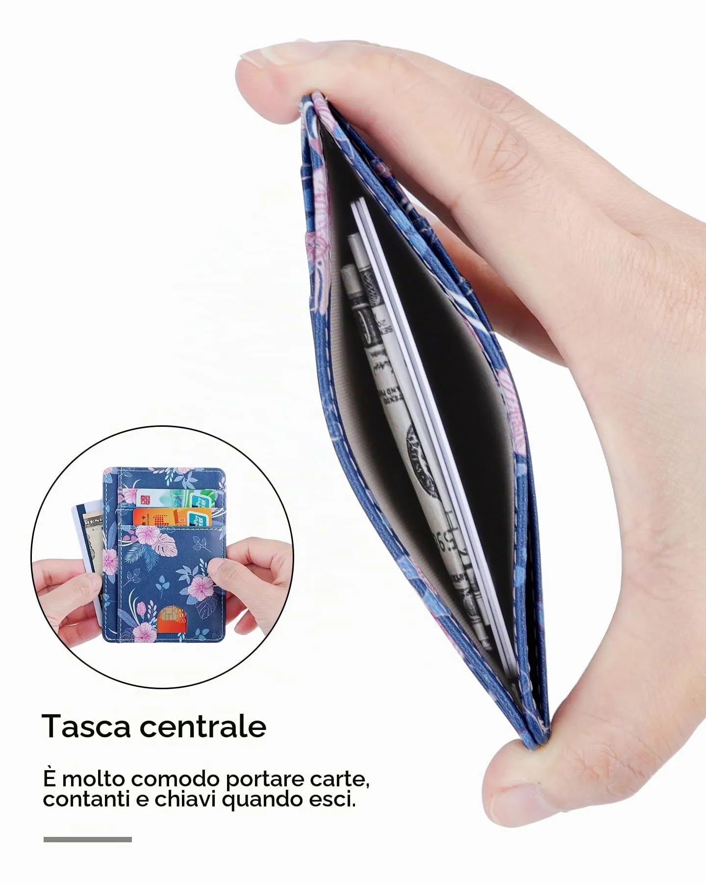 Teskyer Portafoglio Donna Piccolo e Sottile con Protezione RFID, Design Minimalista Fiore di Ciliegio - immagine 5