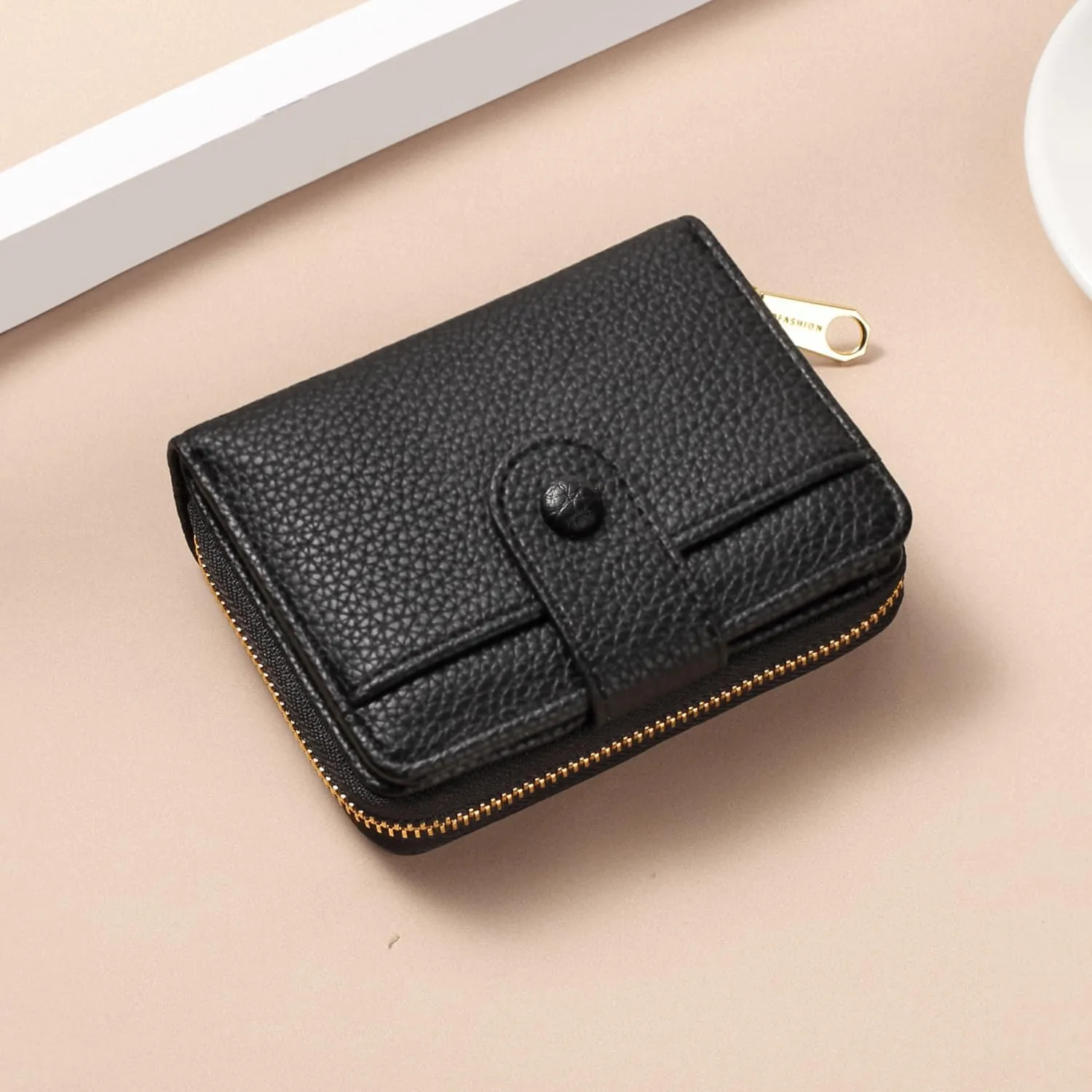 ANYWN Portafoglio Donna Piccolo in Pelle Morbida con Zip Portamonete, Nero - immagine 5