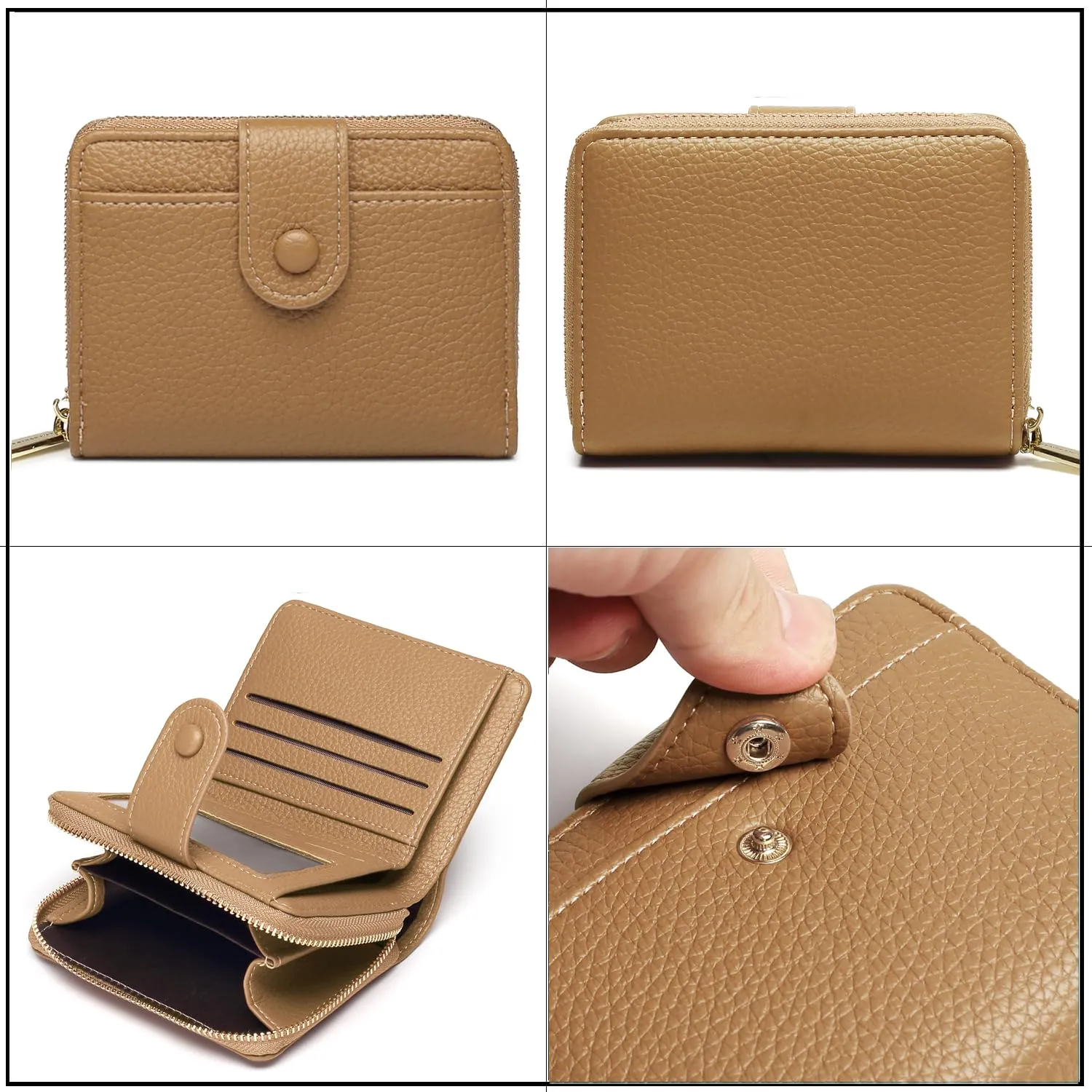 ANYWN Portafoglio Donna Piccolo in Pelle Morbida con Zip Portamonete, Marrone - immagine 3