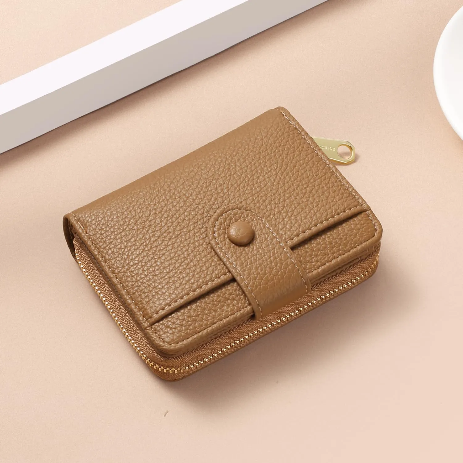 ANYWN Portafoglio Donna Piccolo in Pelle Morbida con Zip Portamonete, Marrone - immagine 5