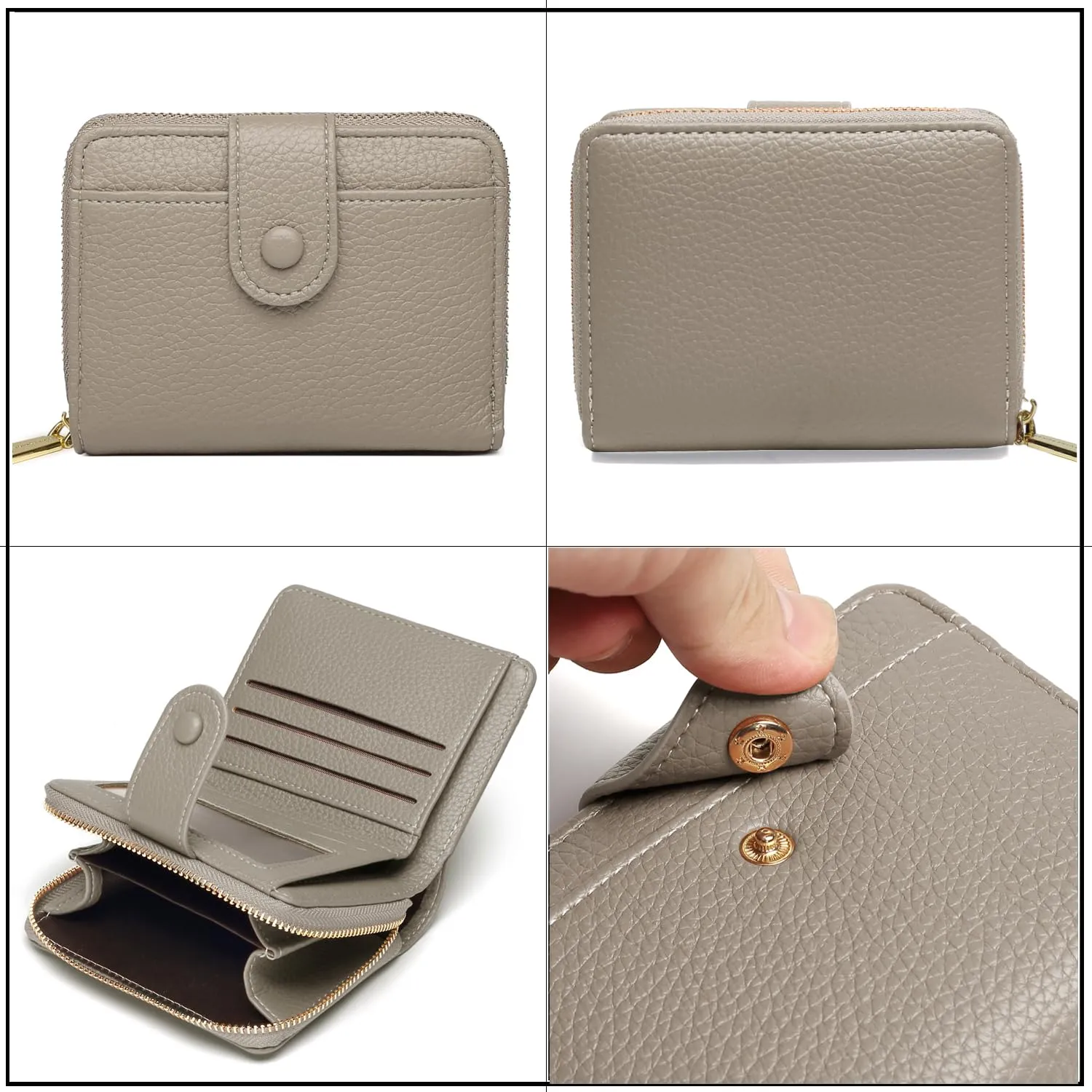 ANYWN Portafoglio Donna Piccolo in Pelle Morbida con Zip Portamonete, Grigio - immagine 3