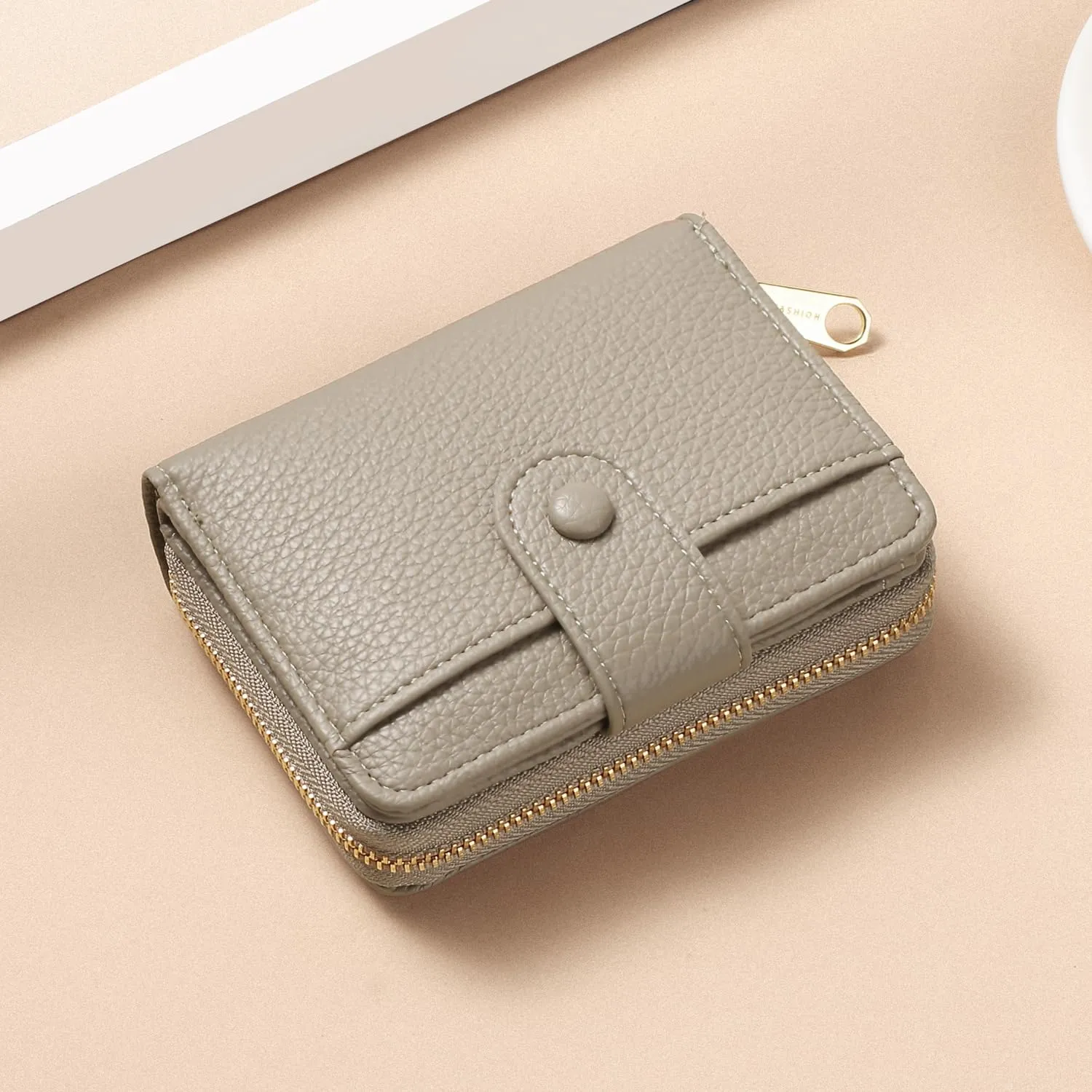 ANYWN Portafoglio Donna Piccolo in Pelle Morbida con Zip Portamonete, Grigio - immagine 5