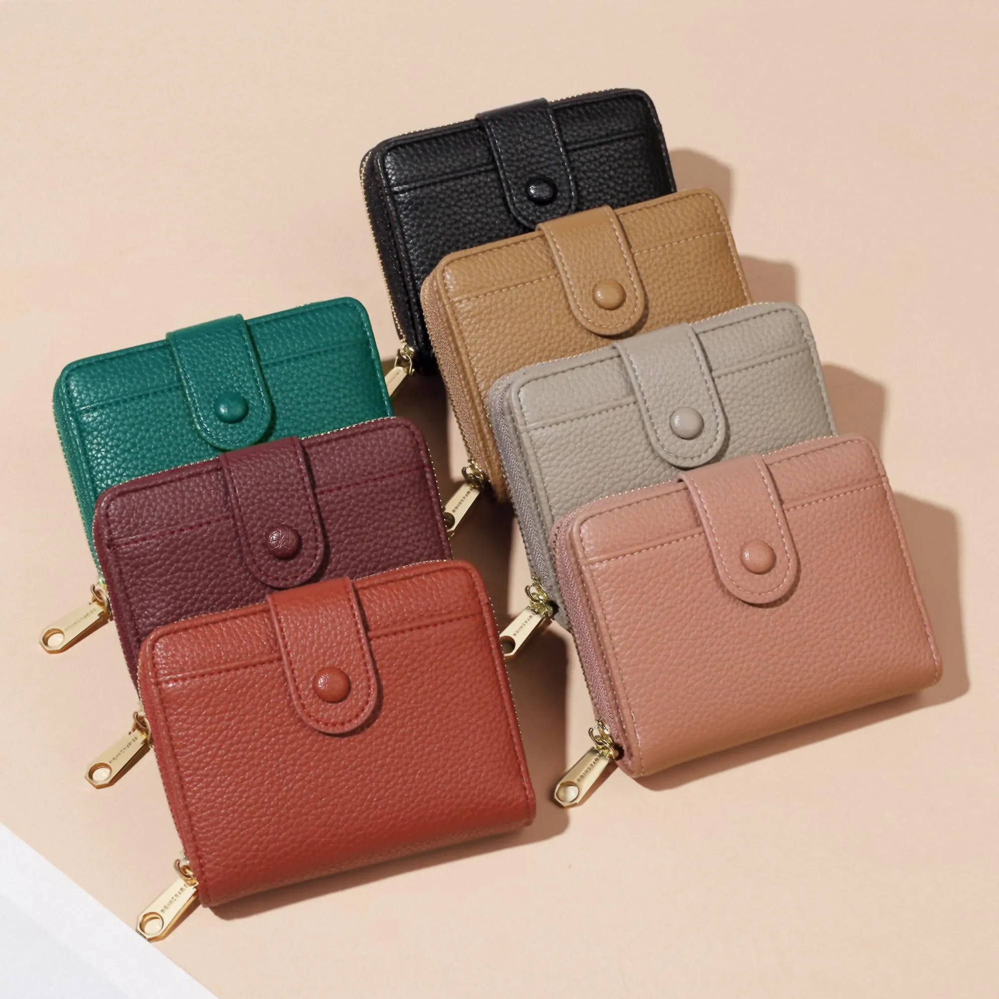 ANYWN Portafoglio Donna Piccolo in Pelle Morbida con Zip Portamonete, Grigio - immagine 6