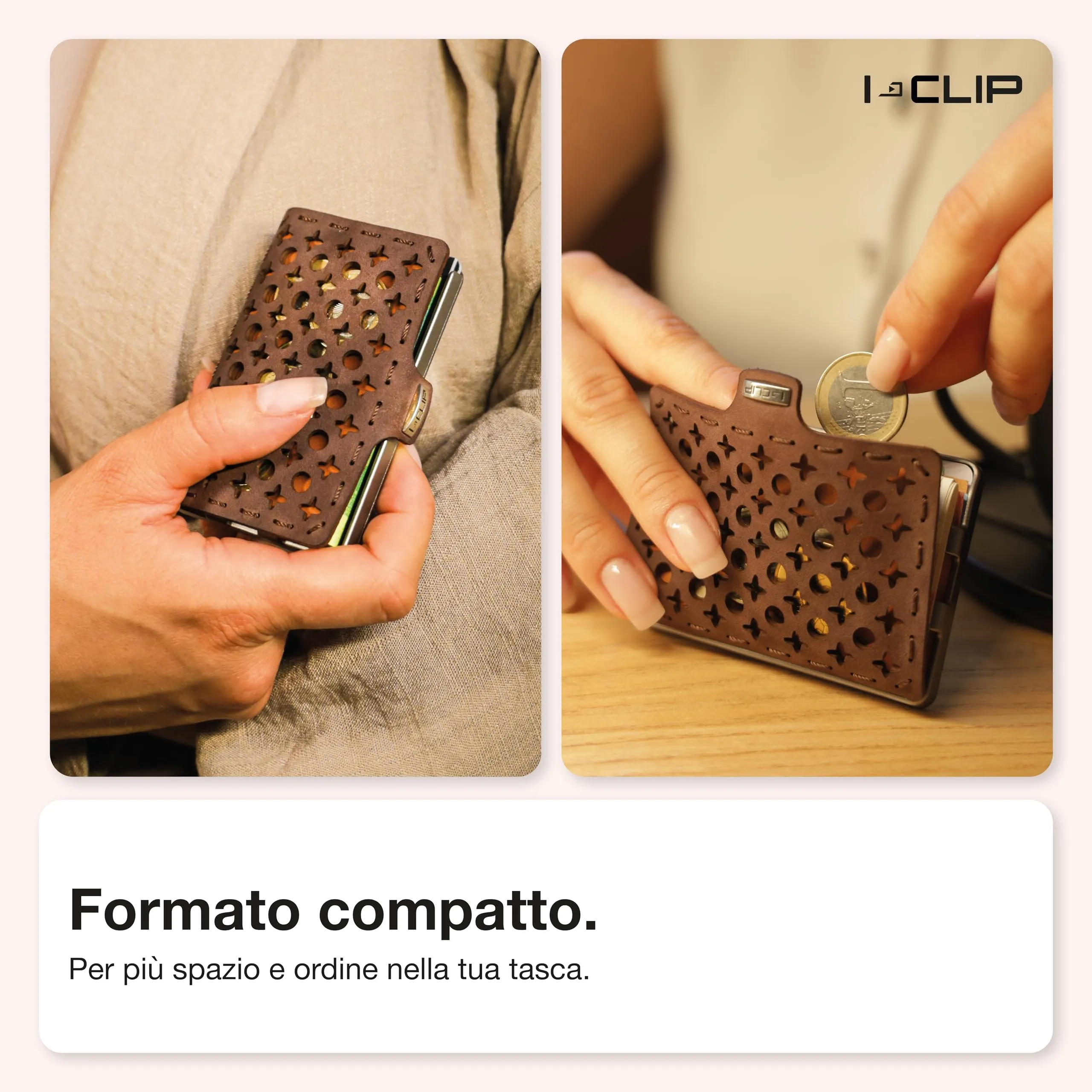 I-CLIP Original Portafoglio Uomo Slim in Pelle con Portamonete e Clip per Banconote, fino a 12 Carte - immagine 3