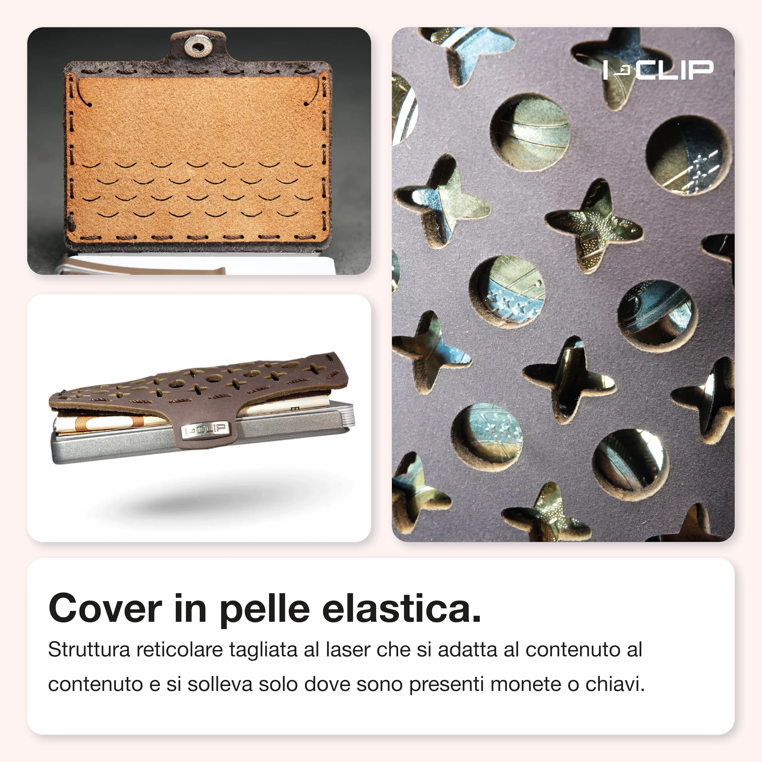 I-CLIP Original Portafoglio Uomo Slim in Pelle con Portamonete e Clip per Banconote, fino a 12 Carte - immagine 4