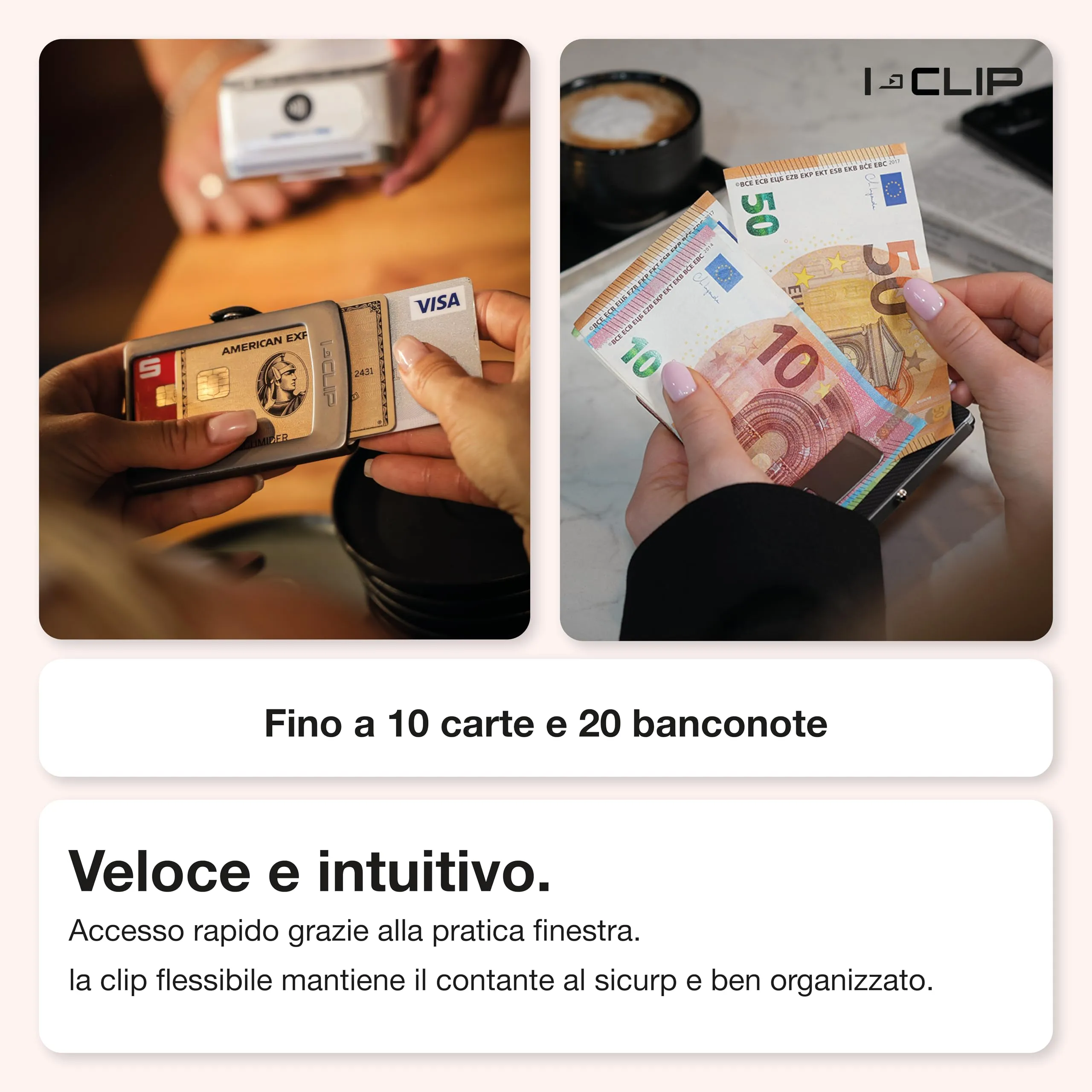 I-CLIP Original Portafoglio Uomo Slim in Pelle con Portamonete e Clip per Banconote, fino a 12 Carte - immagine 5