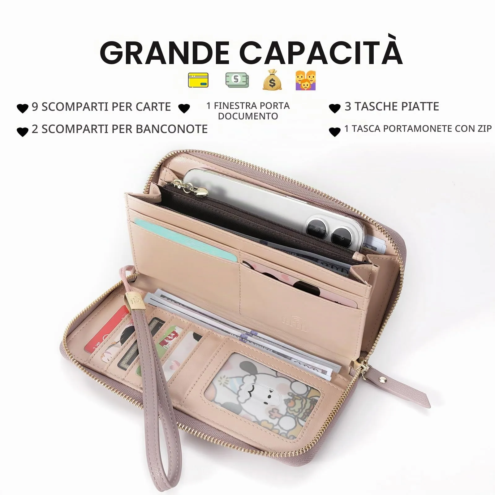 Pomelo Best Portafoglio in Pelle Donna Stampato Magnolia RFID - immagine 2