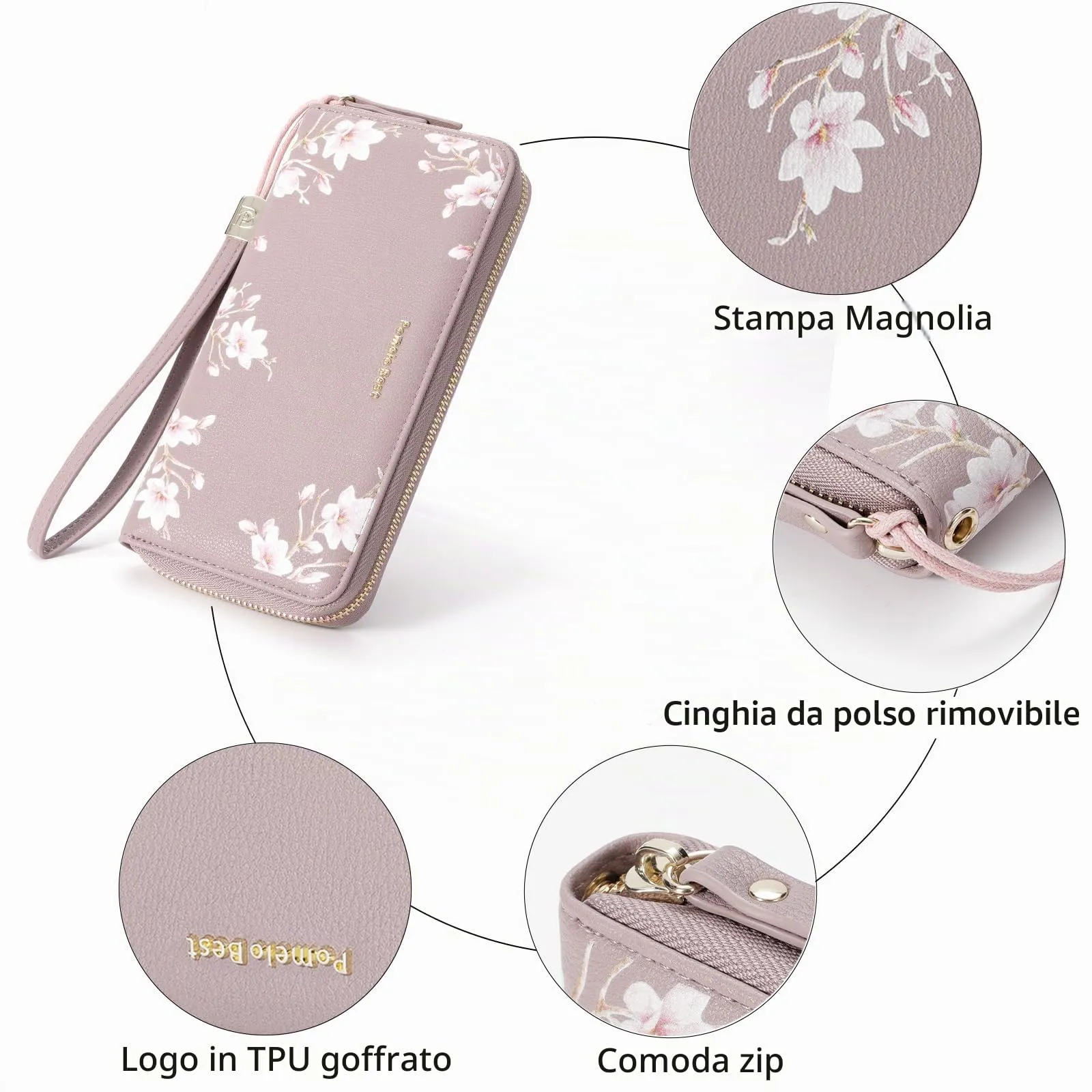 Pomelo Best Portafoglio in Pelle Donna Stampato Magnolia RFID - immagine 4