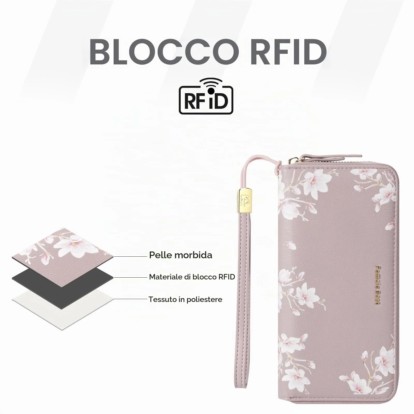 Pomelo Best Portafoglio in Pelle Donna Stampato Magnolia RFID - immagine 5