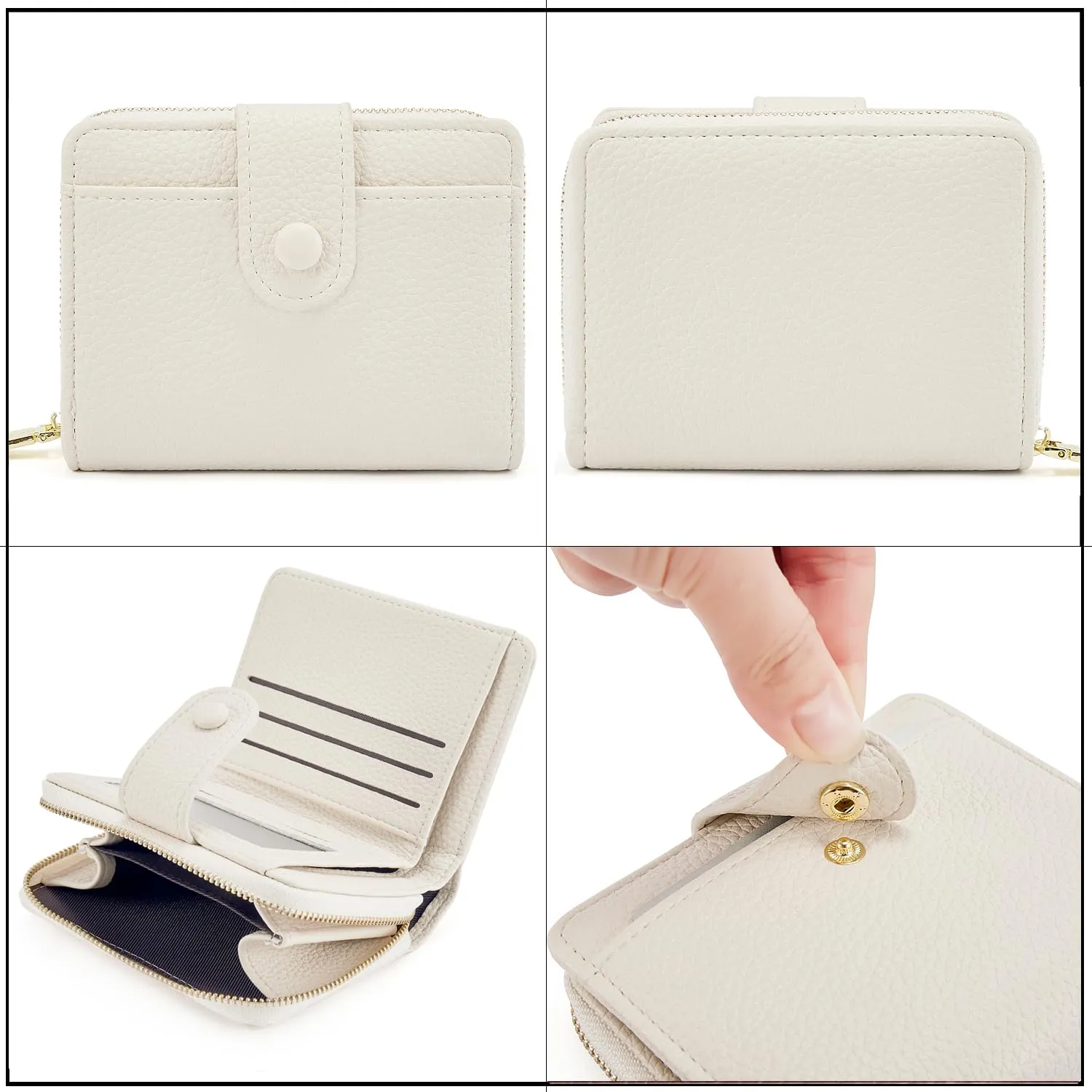 ANYWN Portafoglio Donna Piccolo in Pelle, Mini Portafoglio con Zip e Blocco RFID, Beige - immagine 3