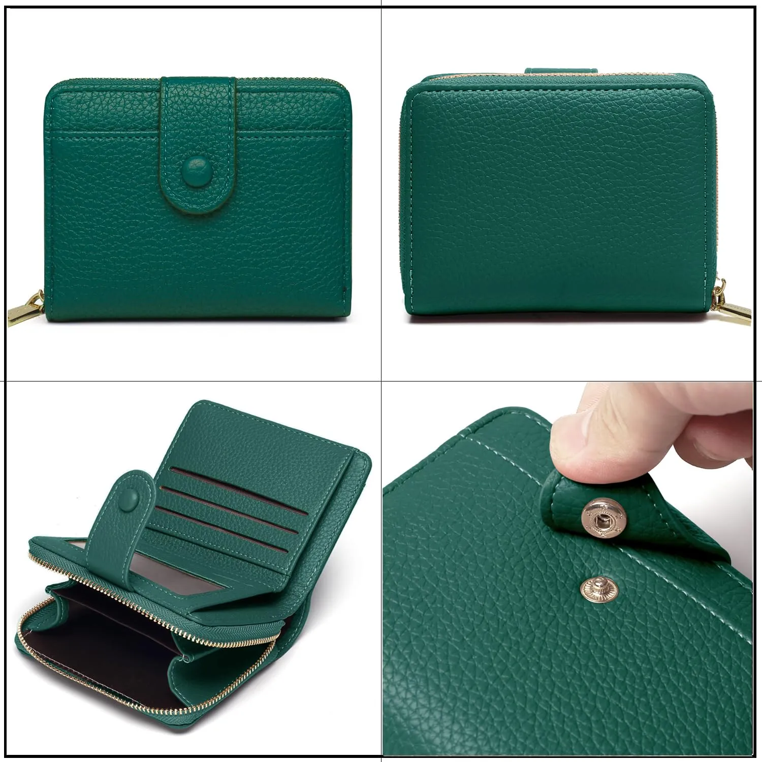 ANYWN Portafoglio Donna Piccolo in Pelle Morbida con Zip Portamonete, Verde Intenso - immagine 4