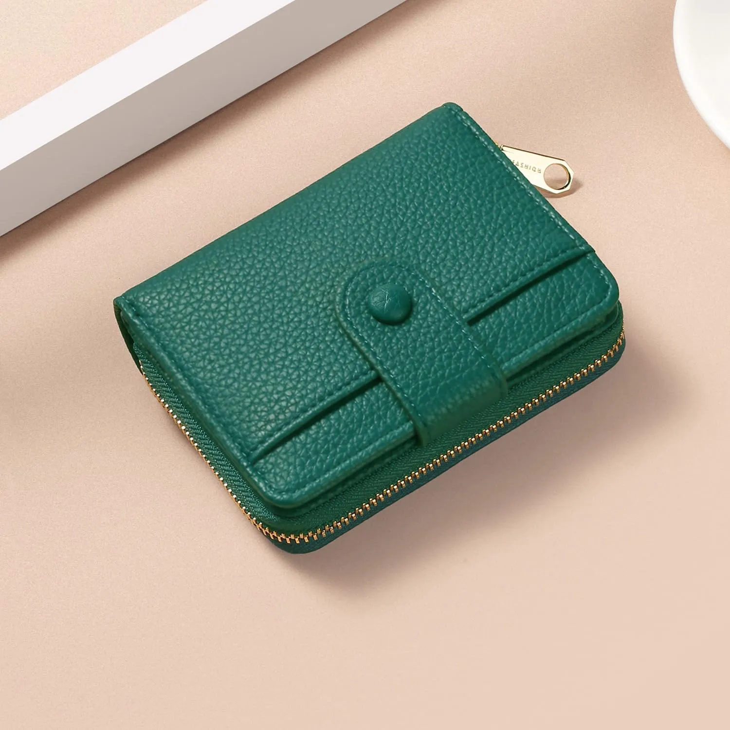 ANYWN Portafoglio Donna Piccolo in Pelle Morbida con Zip Portamonete, Verde Intenso - immagine 5