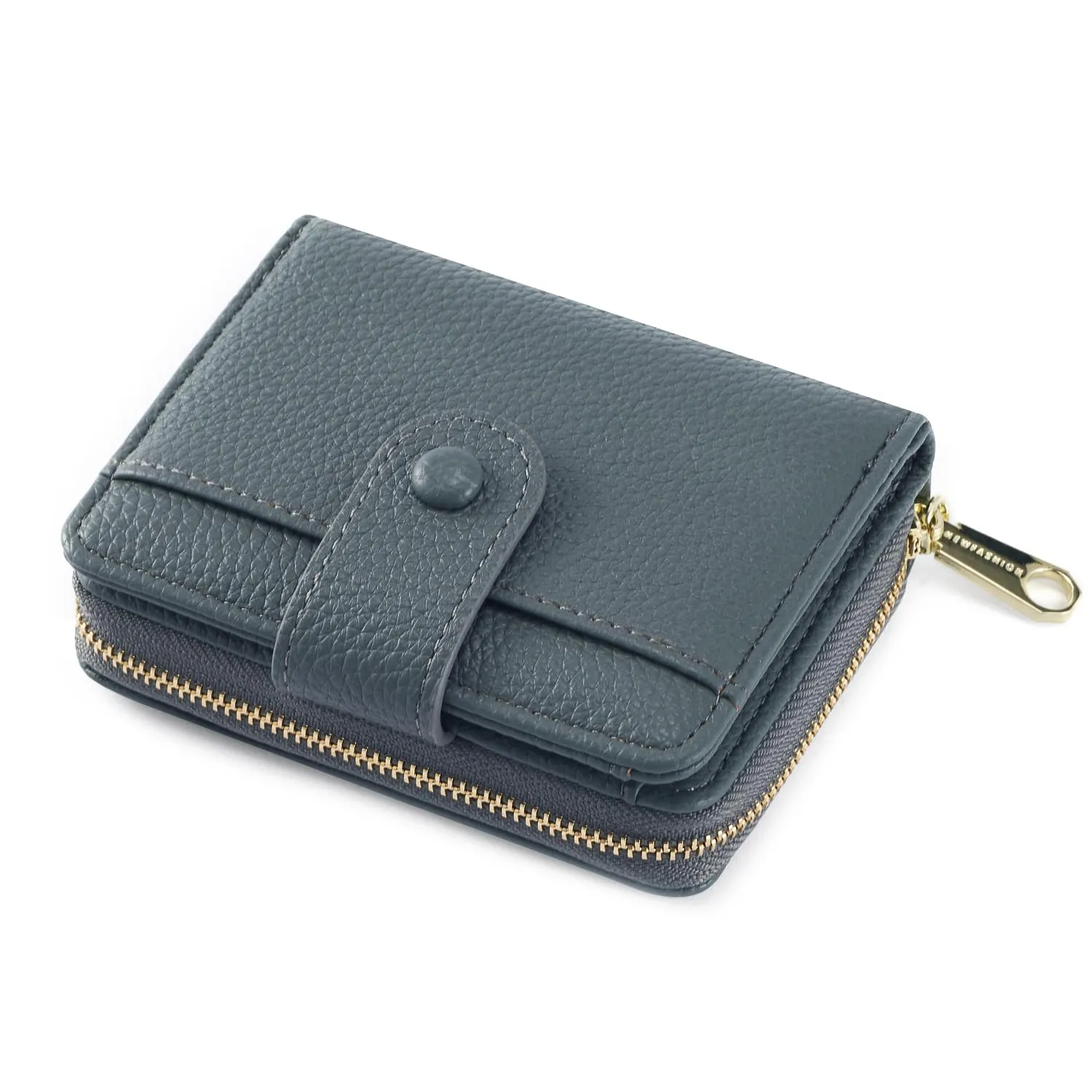ANYWN Portafoglio Donna Piccolo in Pelle Morbida con Zip Portamonete, Grigio Blu - immagine 1