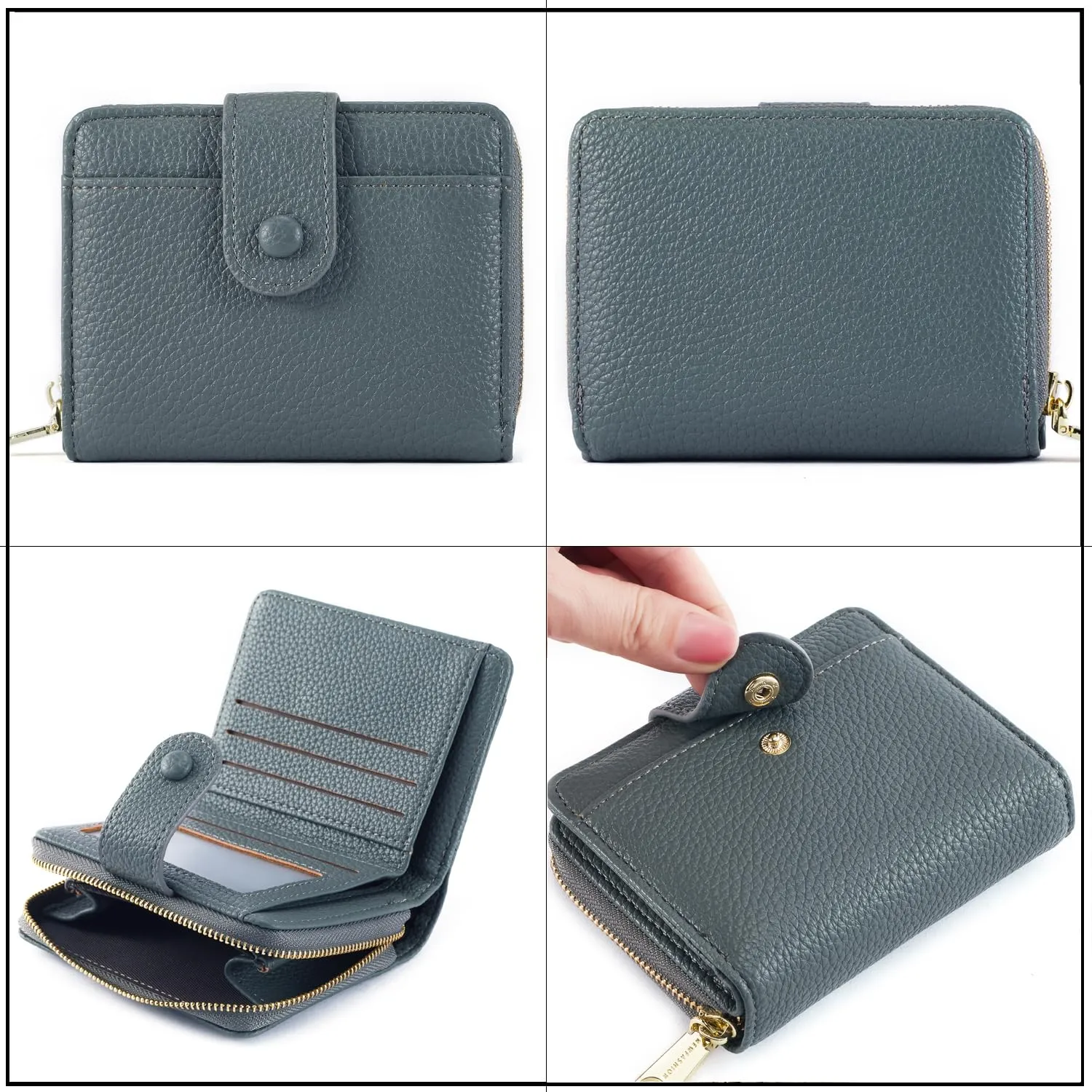 ANYWN Portafoglio Donna Piccolo in Pelle Morbida con Zip Portamonete, Grigio Blu - immagine 3
