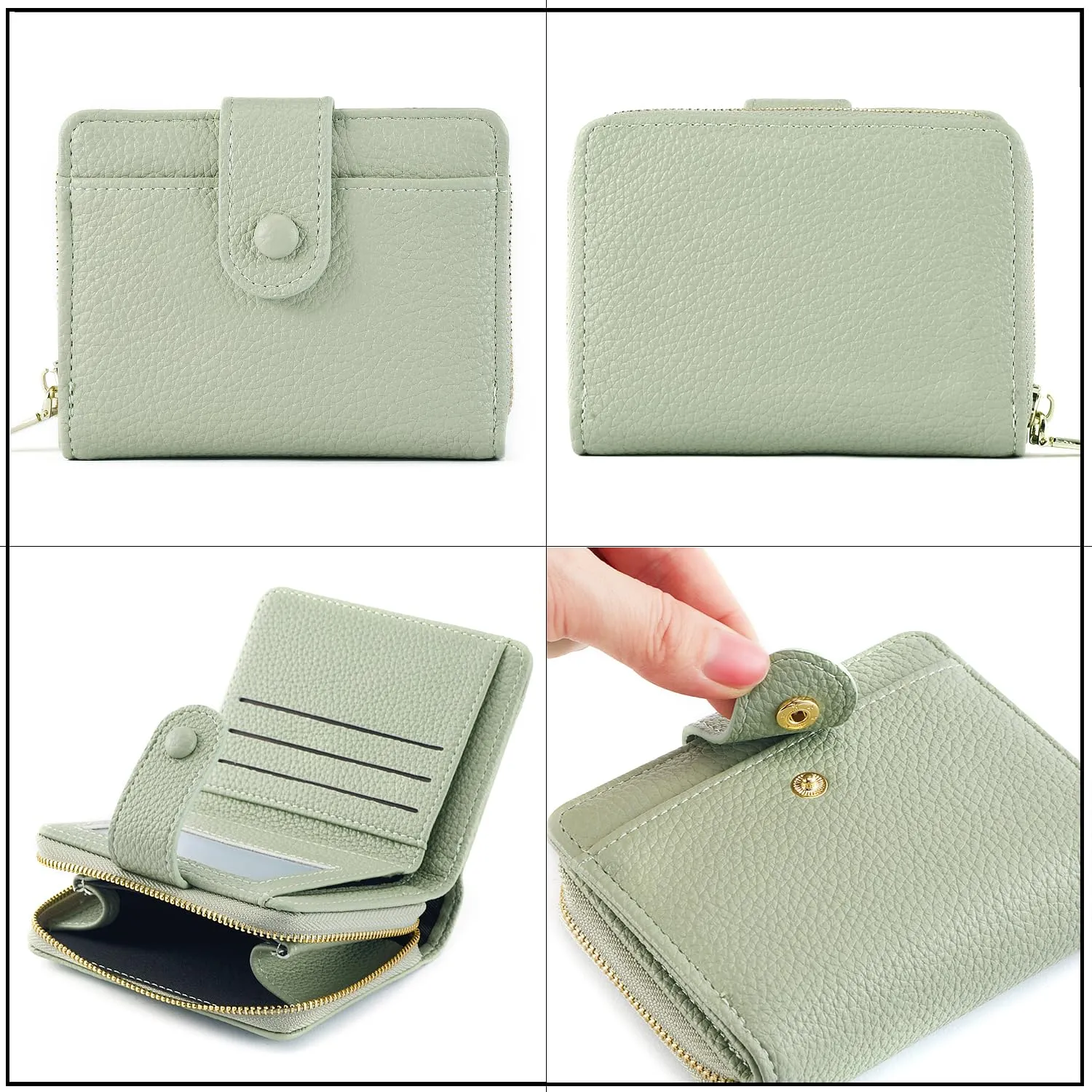 ANYWN Portafoglio Donna Piccolo in Pelle Morbida con RFID, Verde Chiaro - immagine 3