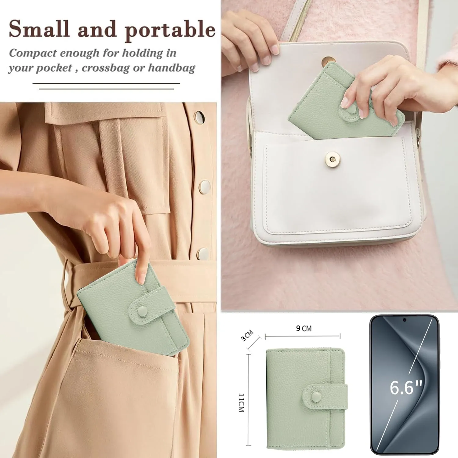 ANYWN Portafoglio Donna Piccolo in Pelle Morbida con RFID, Verde Chiaro - immagine 4