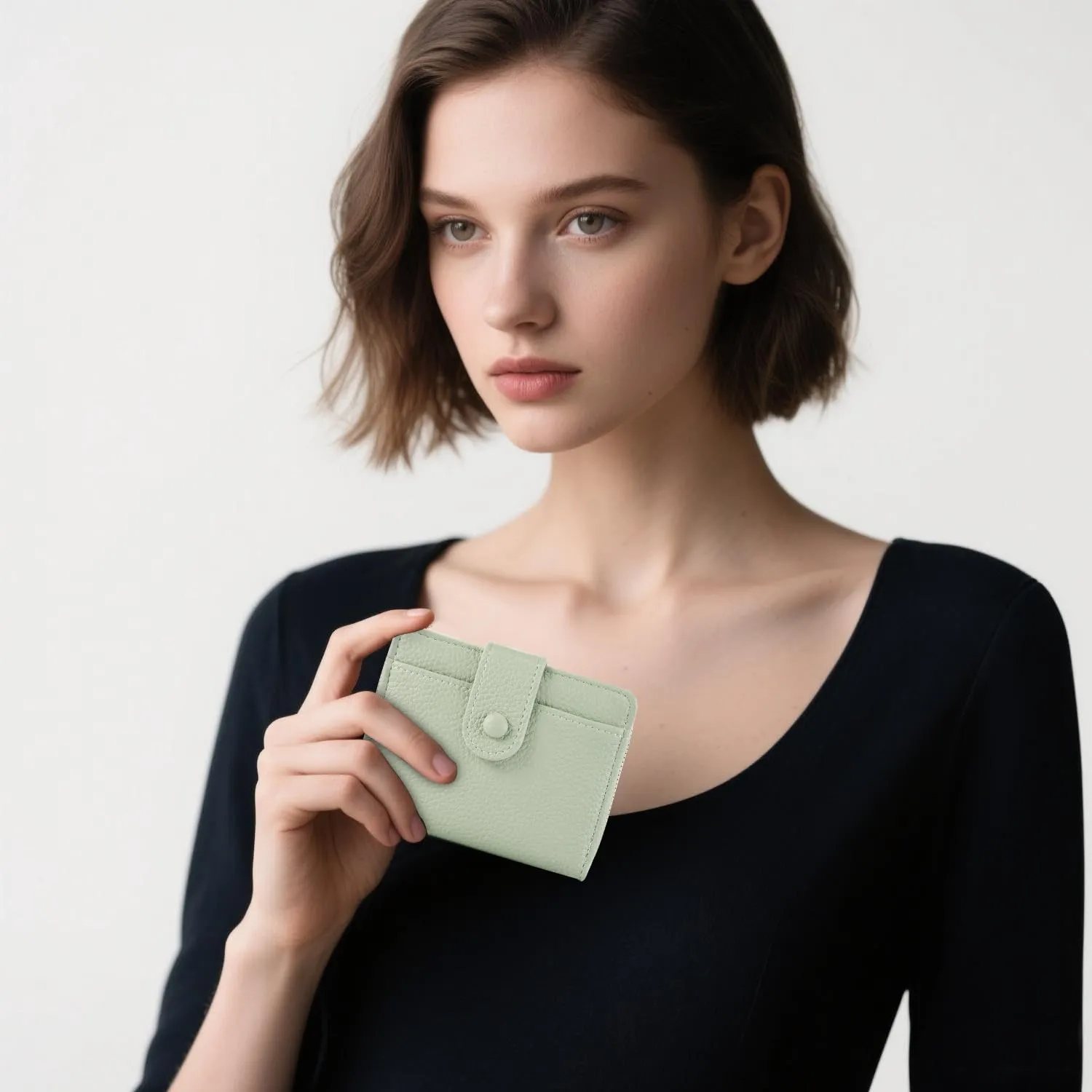 ANYWN Portafoglio Donna Piccolo in Pelle Morbida con RFID, Verde Chiaro - immagine 5
