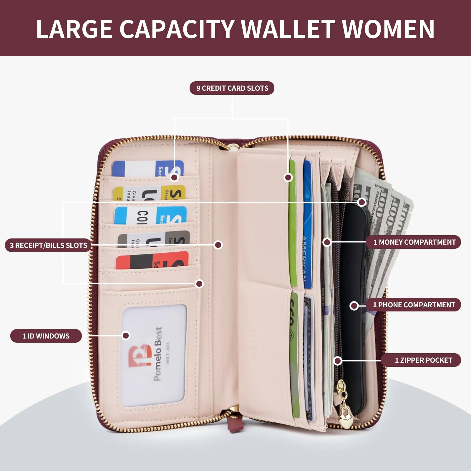 Pomelo Best Portafoglio in Pelle Donna con Stampato Magnolia RFID - immagine 2
