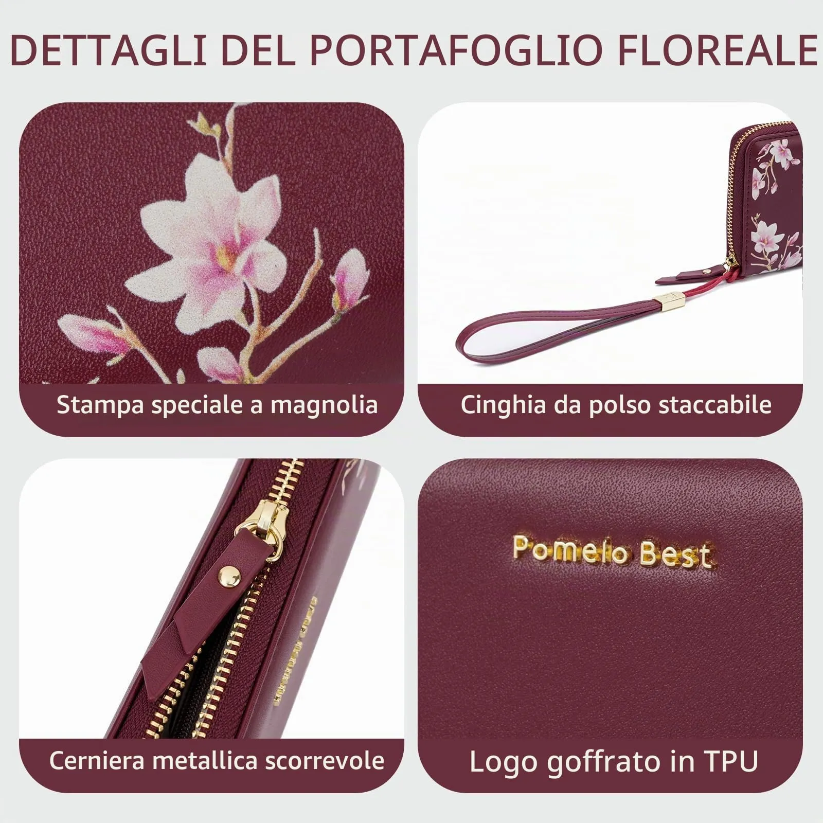 Pomelo Best Portafoglio in Pelle Donna con Stampato Magnolia RFID - immagine 3