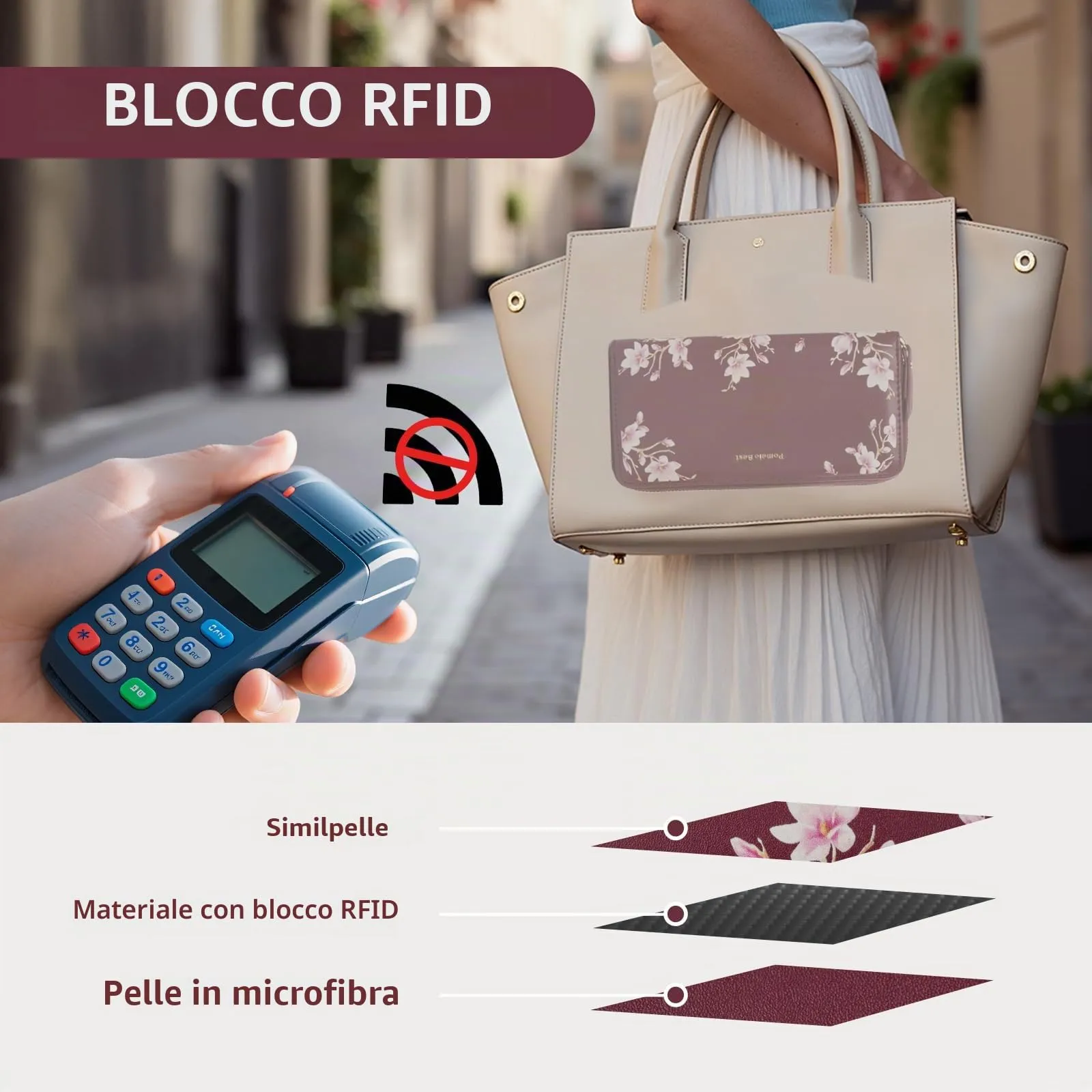 Pomelo Best Portafoglio in Pelle Donna con Stampato Magnolia RFID - immagine 4