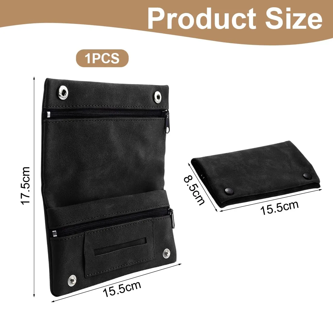DLPRK Porta Tabacco in Pelle con Chiusura Magnetica, Pieghevole (Nero) - immagine 2