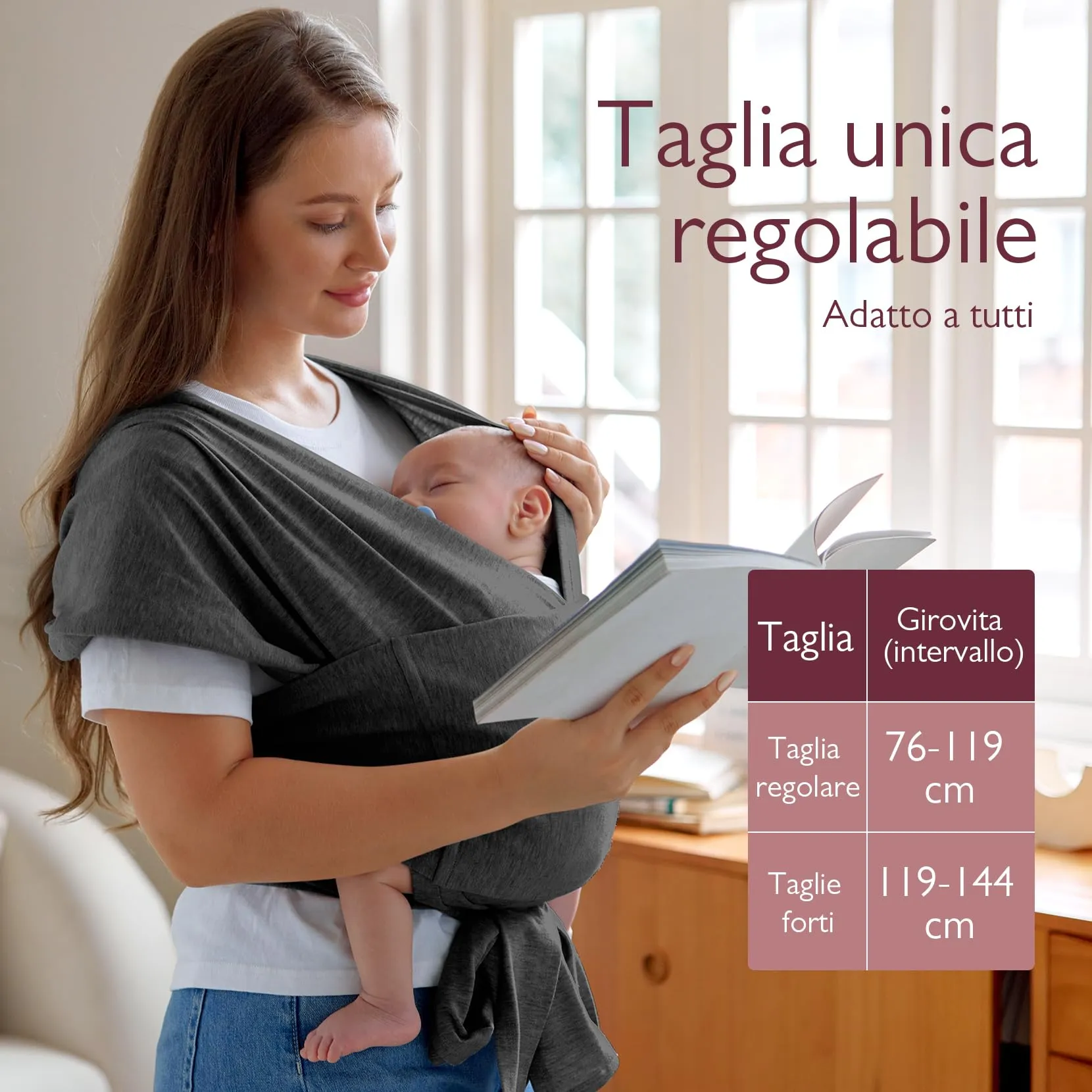 Momcozy Fascia Neonato con Fibbia, Marsupio Regolabile in Rete Traspirante Air-Mesh, 3,6–15 kg, Nero/Grigio - immagine 6