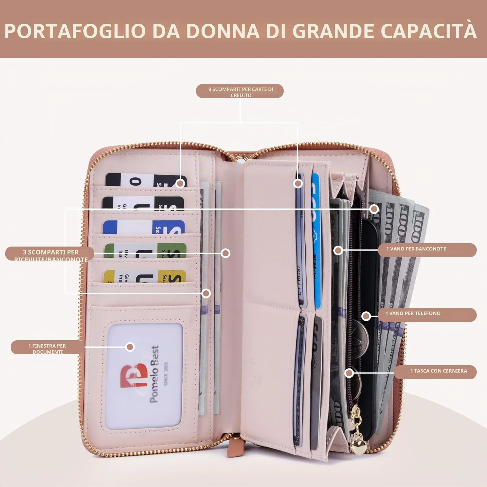 Pomelo Best Portafoglio in Pelle Donna con Stampato Magnolia RFID - immagine 2
