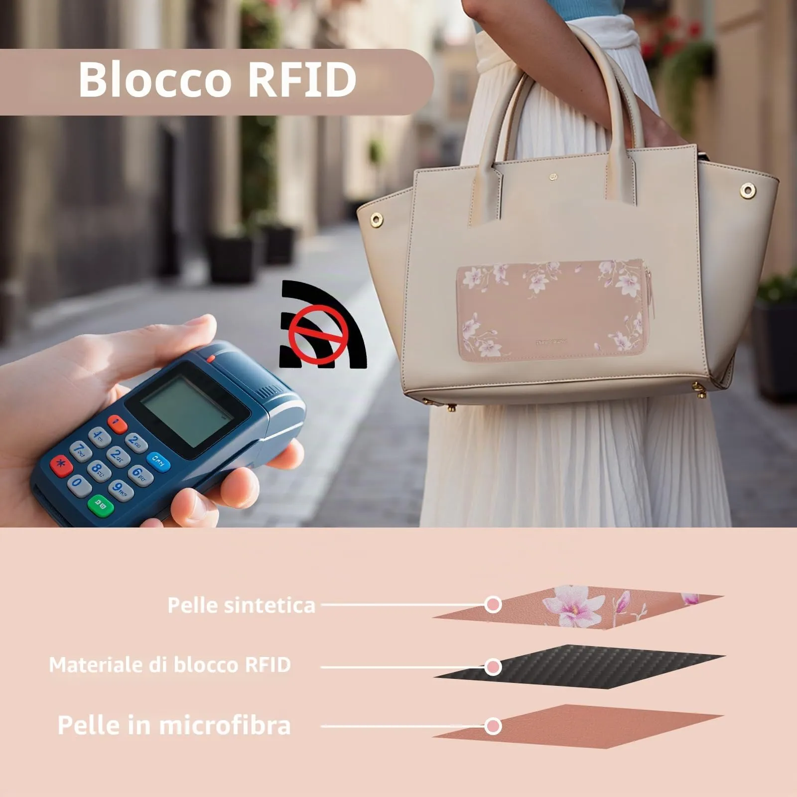 Pomelo Best Portafoglio in Pelle Donna con Stampato Magnolia RFID - immagine 3