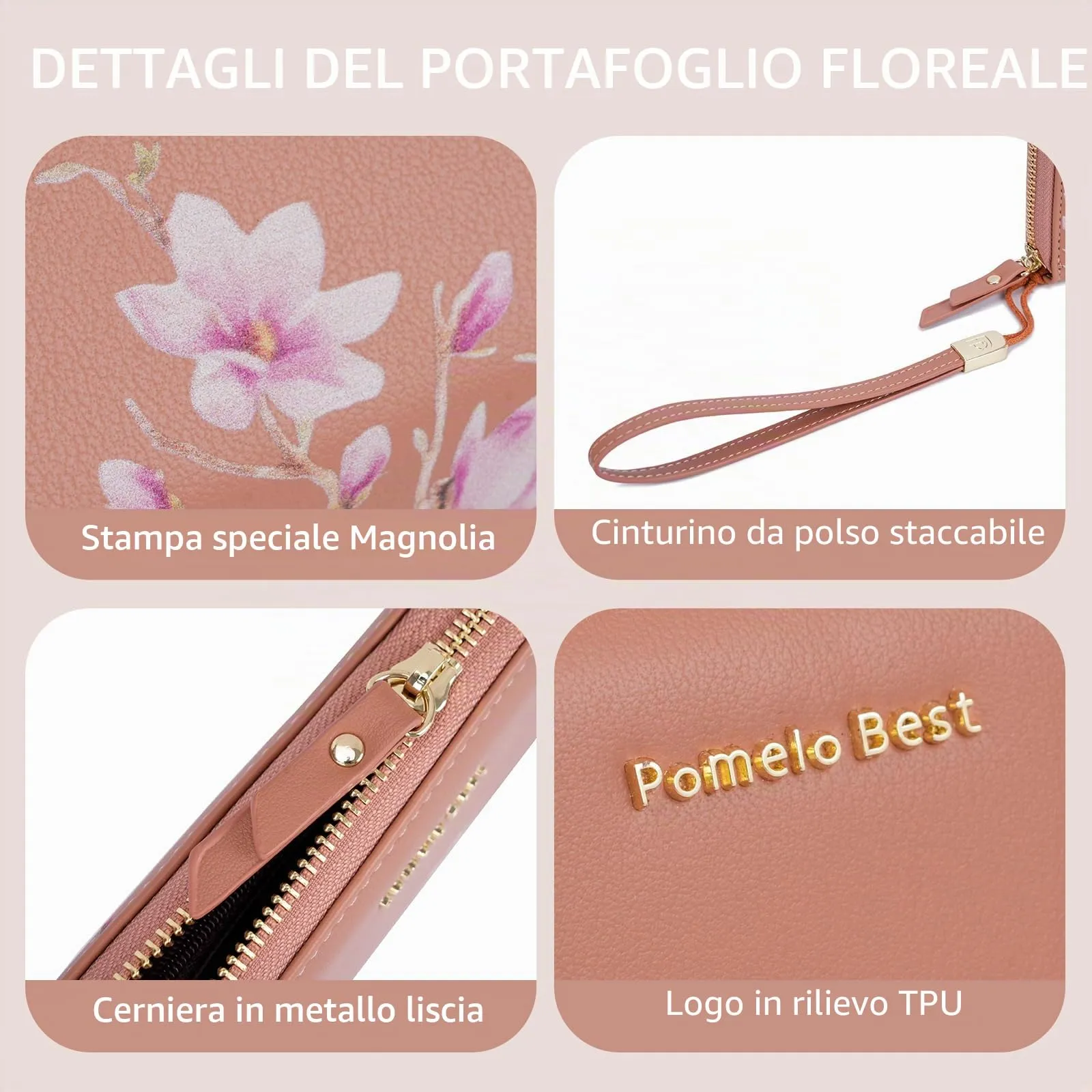 Pomelo Best Portafoglio in Pelle Donna con Stampato Magnolia RFID - immagine 4