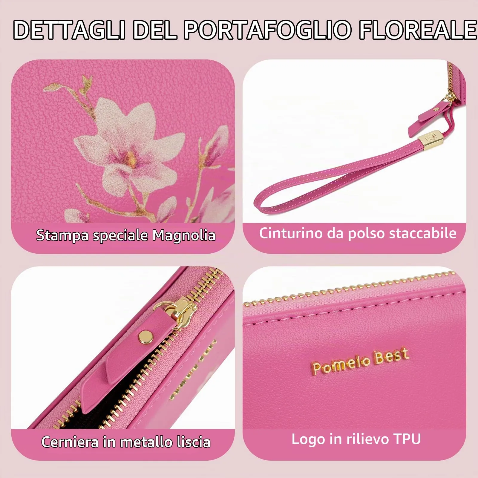 Pomelo Best Portafoglio in Pelle Donna con Stampato Magnolia RFID - immagine 2